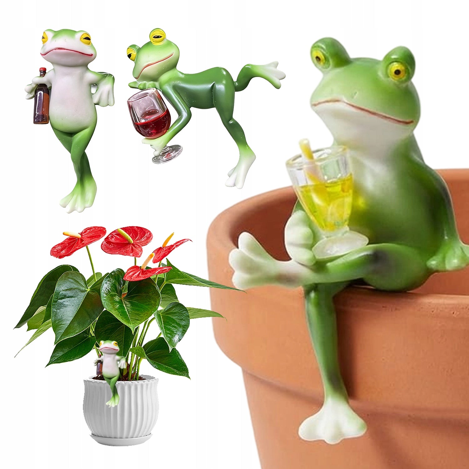 FIGURINES FROG DECORATIVE SMALL SET OF 3 PIECES FOR POTS AND GARDEN