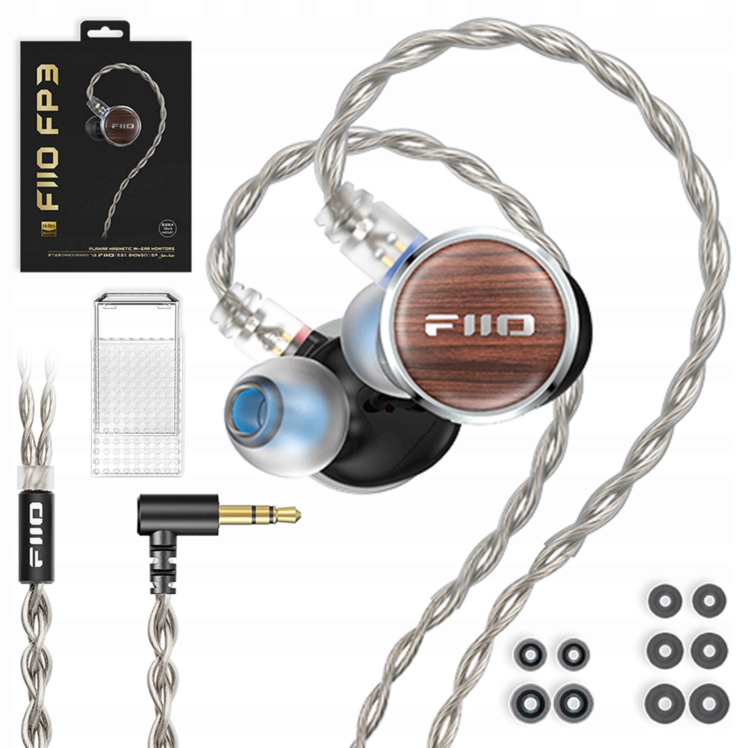 FIIO FP3 PLANAR IN-EAR HEADPHONES IEM HI-RES AUDIO BLACK WALNUT