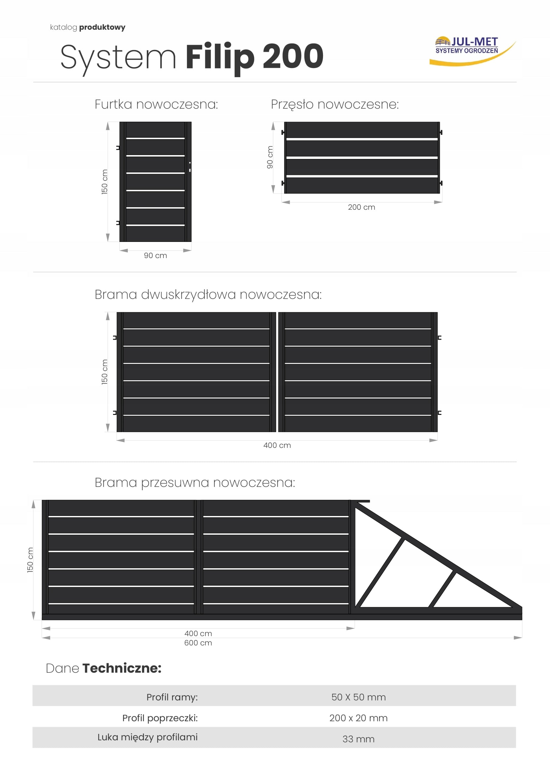 FILIP 200 sliding entrance gate, galvanized + RAL Brand JUL-MET
