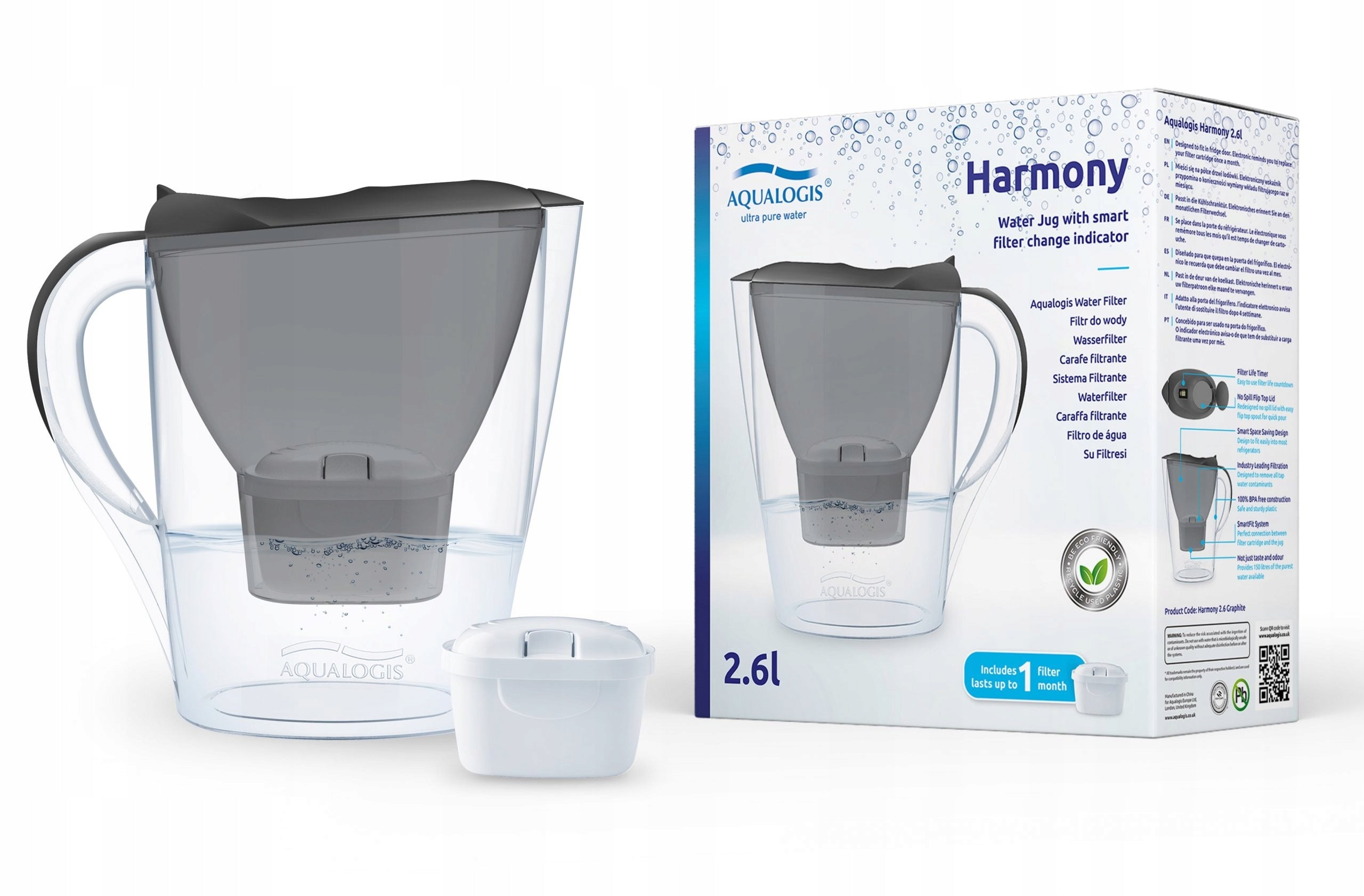 FILTER JUG AQUALOGIS + 12 WATER FILTER PURE+ Manufacturer code Graphite 2.6 & 12 Pure+