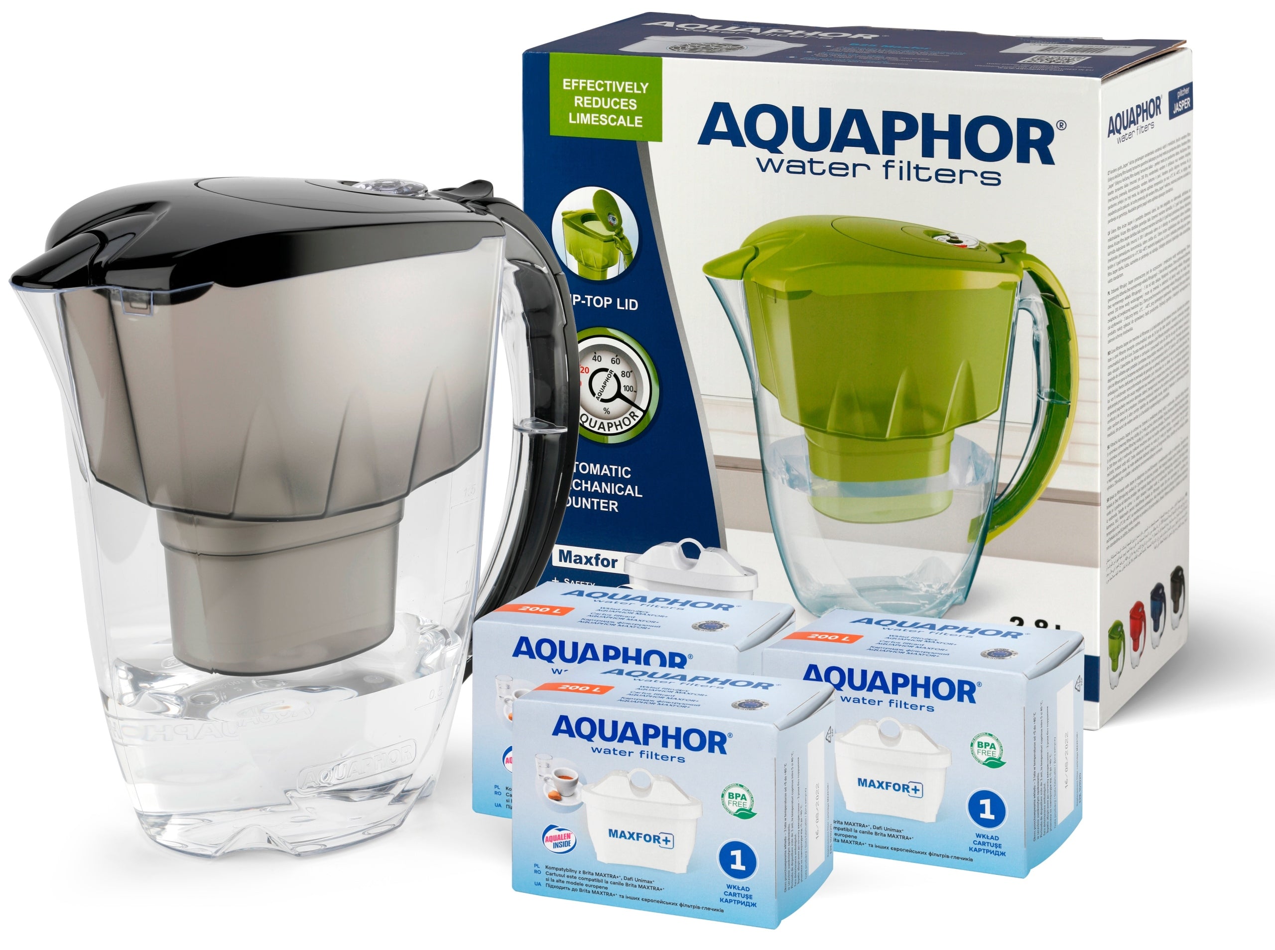 FILTER JUG AQUAPHOR JASPER + 3 CARTRIDGES B-25 MAXFOR+ UP TO 200L OF WATER