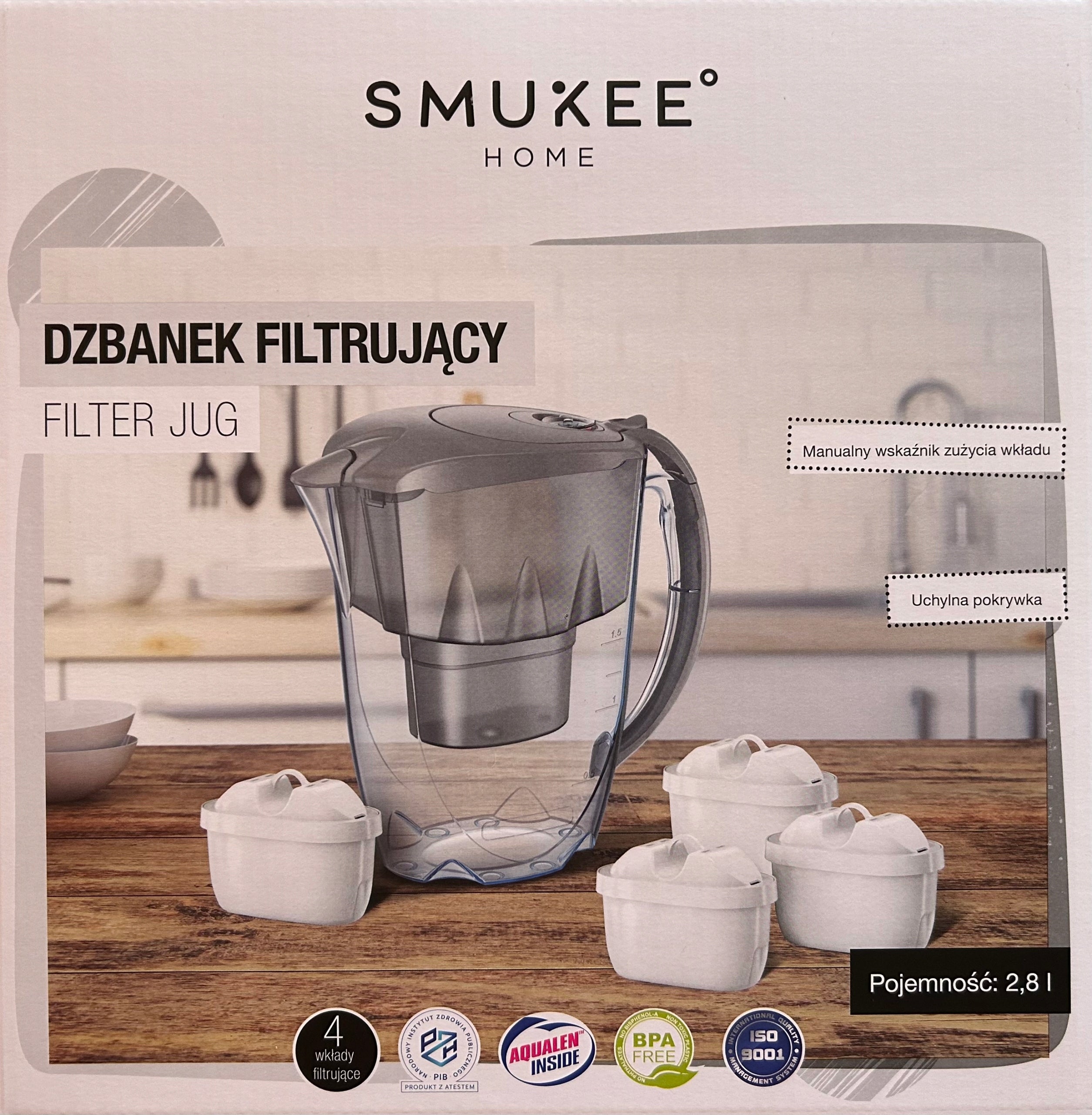 FILTER JUG SMUKKEE 2,8 L GREY + 4 FILTERS Brand Aquaphor