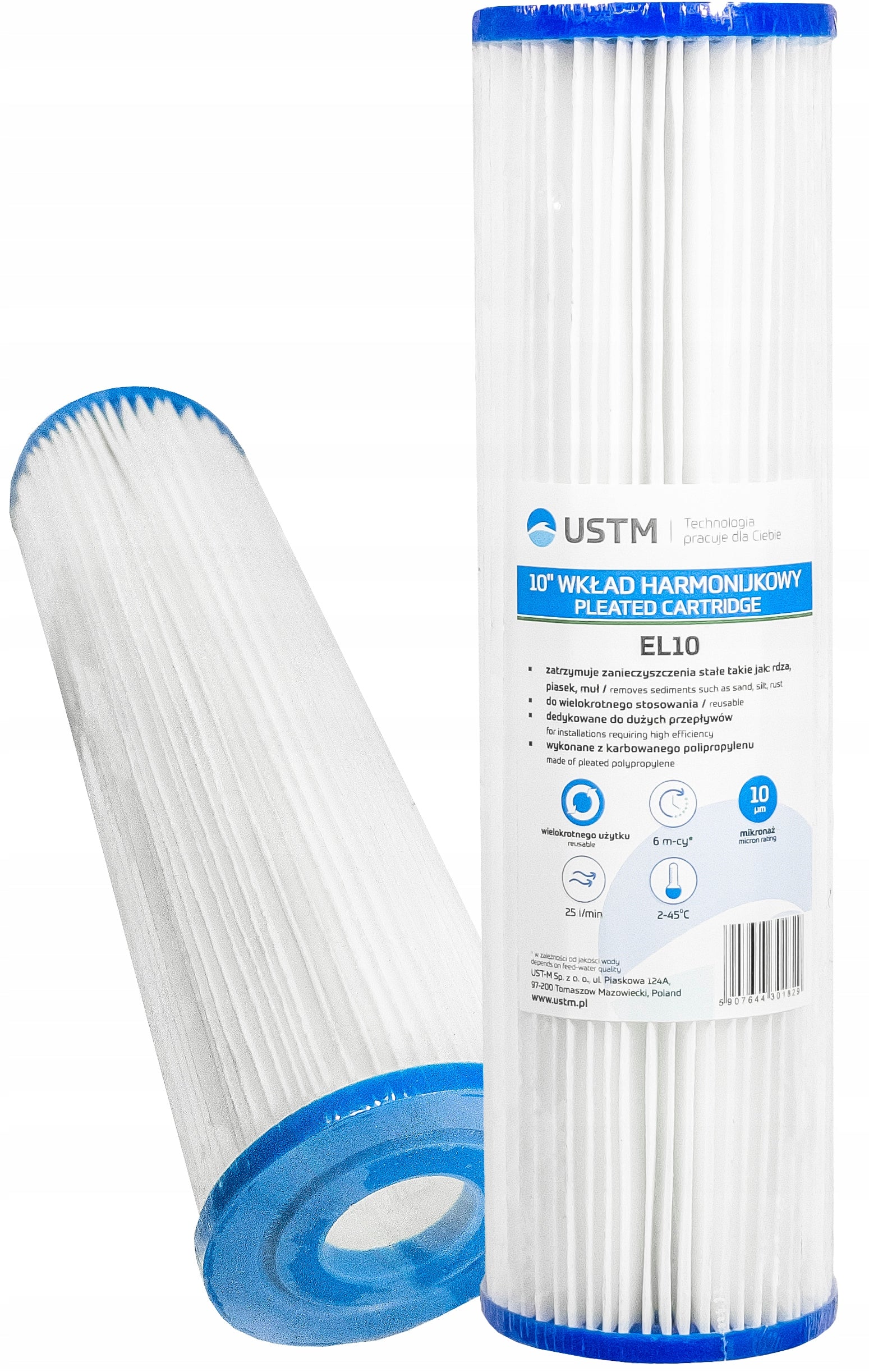 FILTER WATER CARTRIDGE FOLDING EL10 10 MICRON REMOVES IMPURITIES USTM