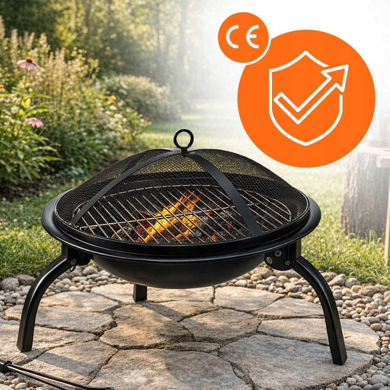 FIRE PIT GRILL 2IN1 GARDEN CHARCOAL TRIPOD PORTABLE ROUND TOURIST Grate length 53 cm