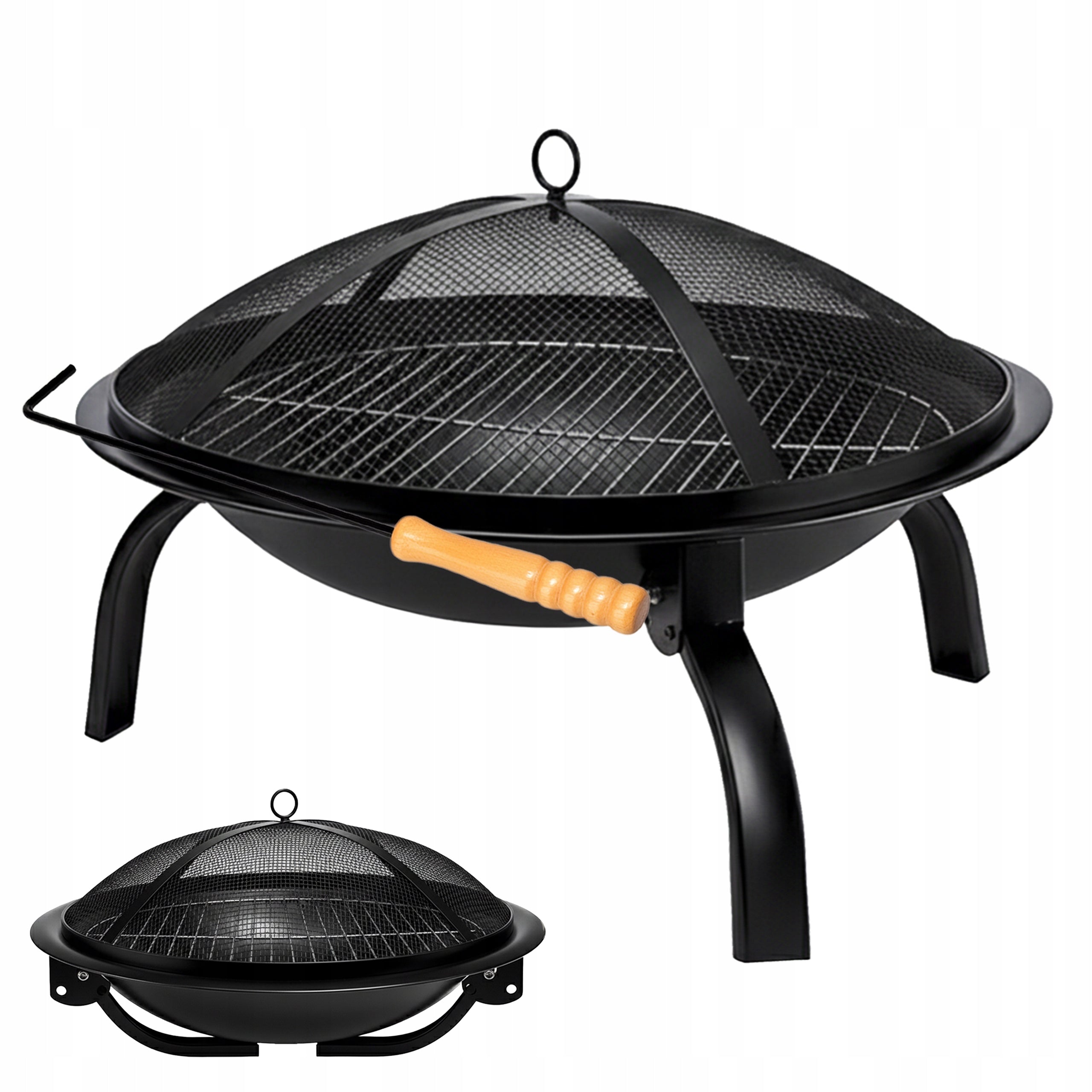 FIRE PIT GRILL 2IN1 GARDEN CHARCOAL TRIPOD PORTABLE ROUND TOURIST
