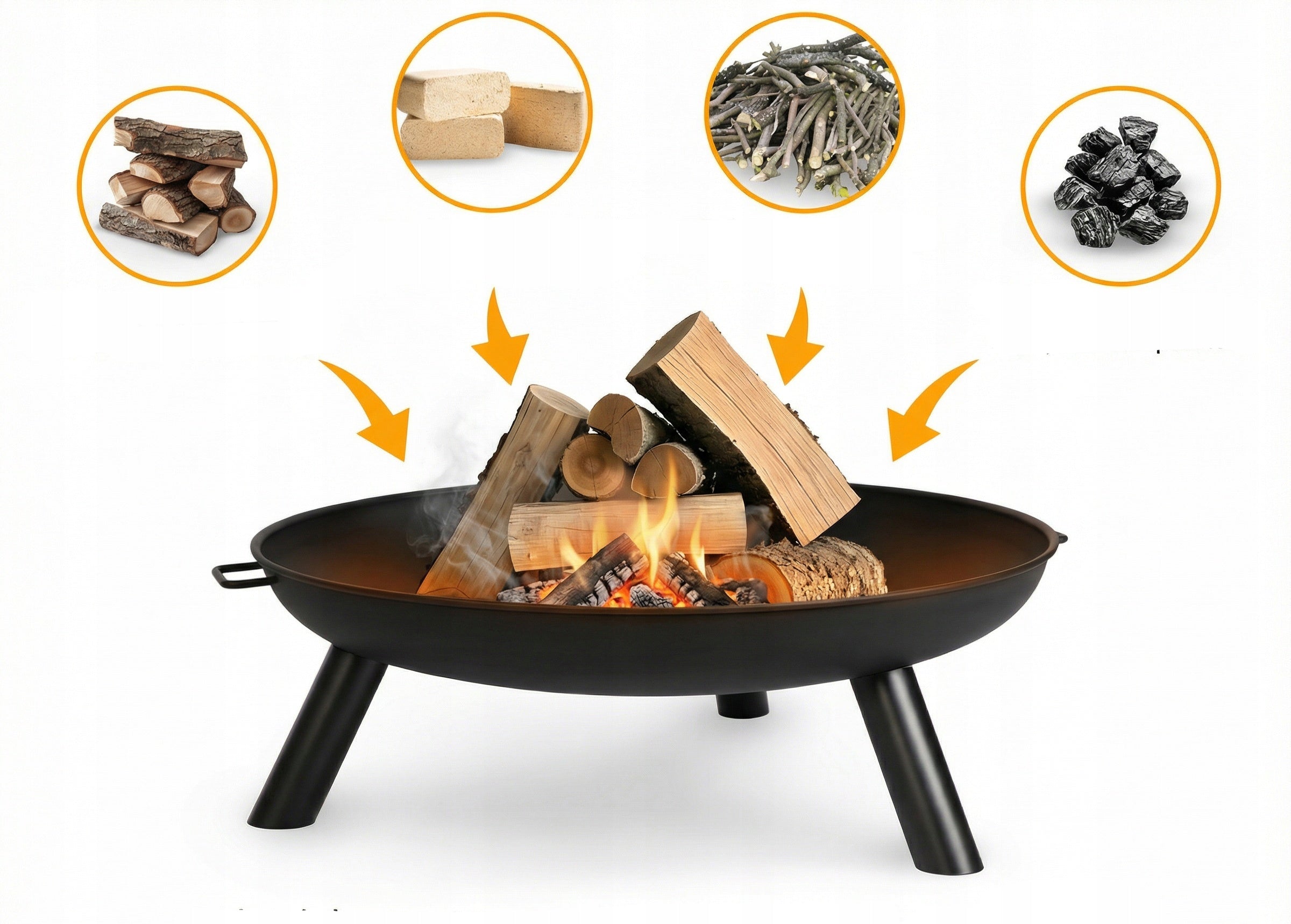 FIRE PIT TRIPOD GARDEN GRILL FOCAL HANGING LARGE CHARCOAL GRATE 48 CM Grill width 82 cm