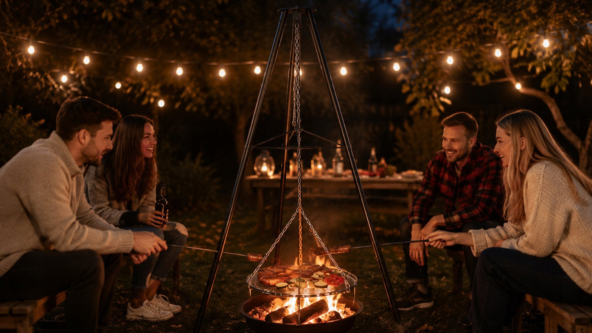 FIREPLACE GARDEN GRILL FIREPLACE TRIPOD WITH GRATE 50CM HANGING LARGE 150CM Packaging status original