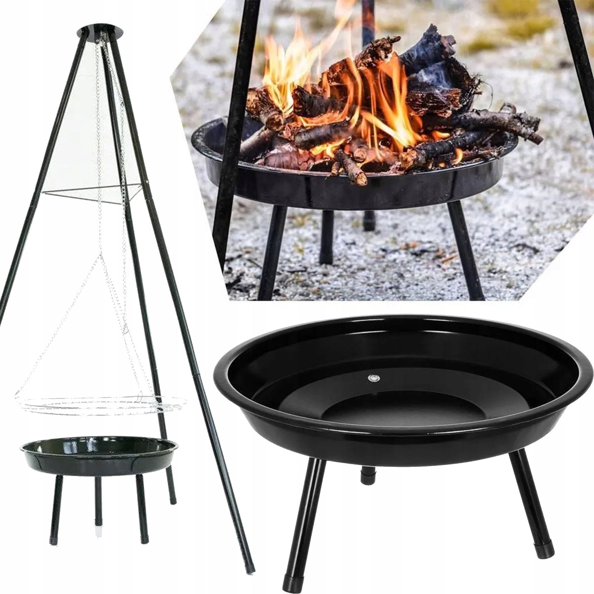 FIREPLACE GARDEN GRILL FIREPLACE TRIPOD WITH GRATE 50CM HANGING LARGE 150CM Product height 150 cm