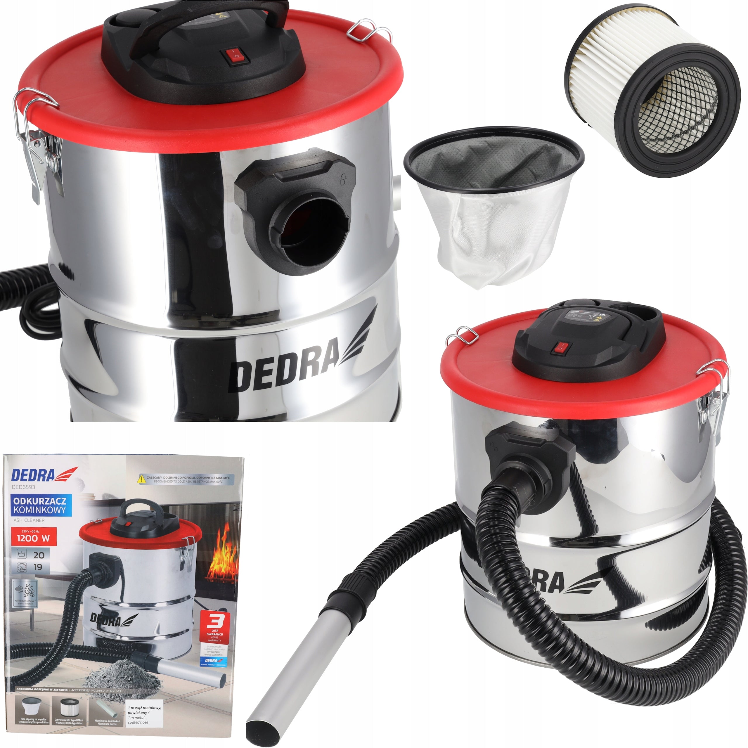 FIREPLACE VACUUM CLEANER DEDRA 1200W 20L 19 kPa Grill Ash Separator