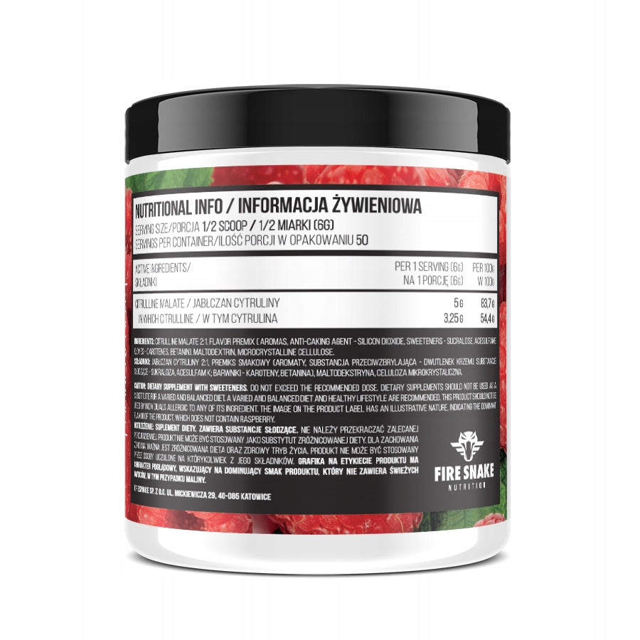 FIRESNAKE CITRULLINE MALATE 300G CITRULLINE MALATE STRENGTH OXYGEN Lime Packaging status original