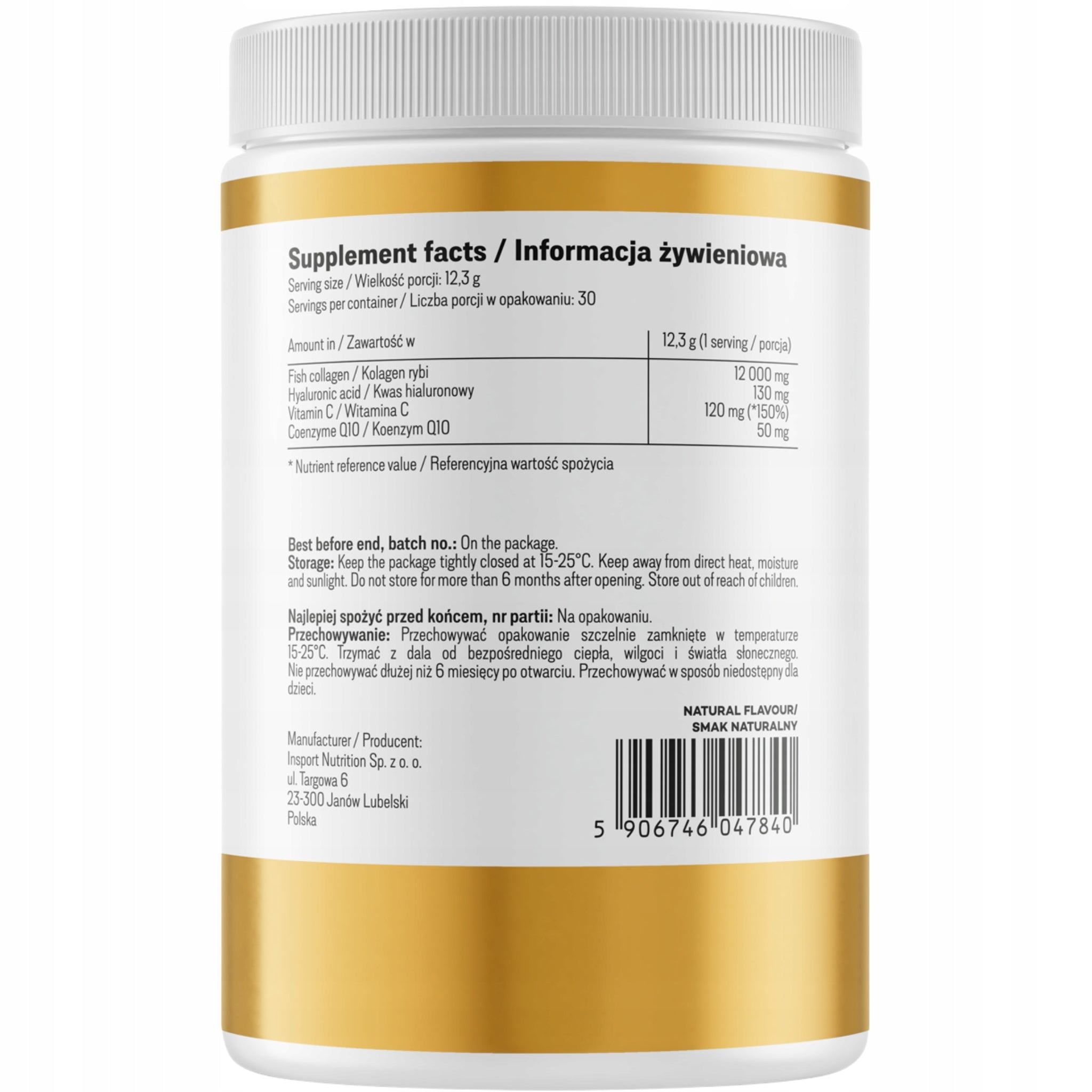FISH COLLAGEN 12 000mg 369g for joints BONES Coenzyme Q10 | INSPORT Manufacturer code KWAS HIALURONOWY WITAMINA C KOŚCI ŚCIĘGNA
