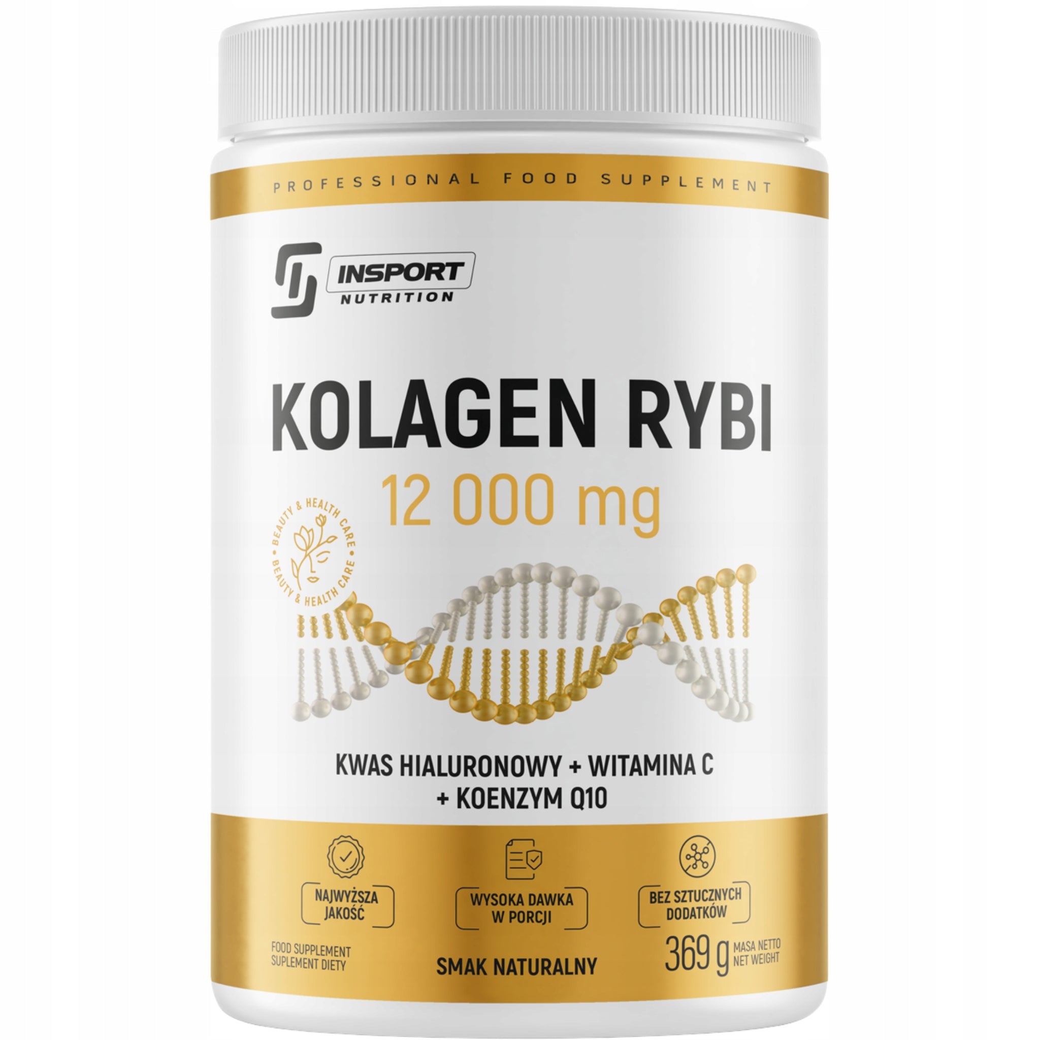 FISH COLLAGEN 12 000mg + HYALURONIC ACID + VITAMIN C + COENZYME Q10 INSPORT Manufacturer code KOLAGEN RYBI na STAWY ZDROWIE KOŚCI ŚCIĘGNA