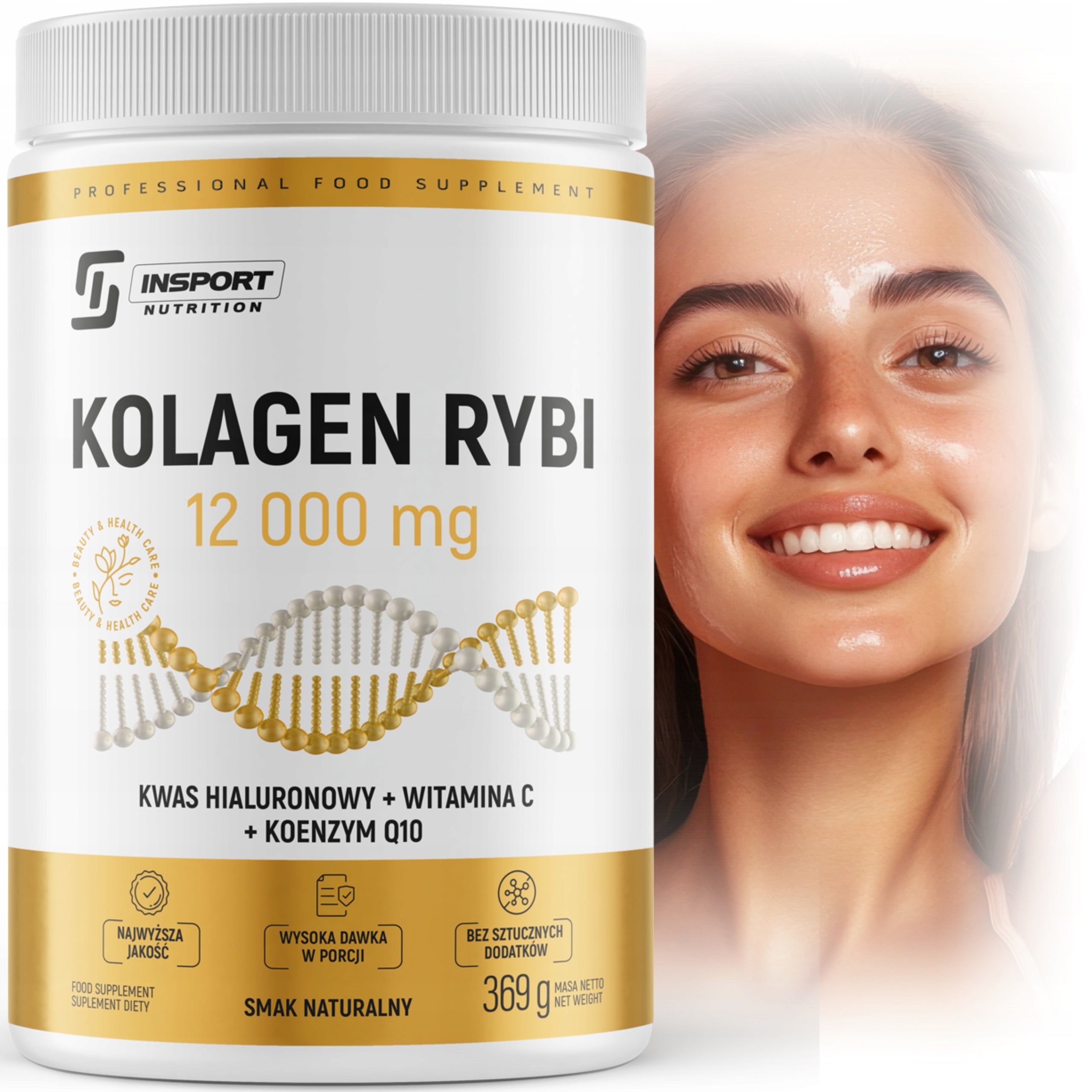 FISH COLLAGEN 12 000mg + HYALURONIC ACID + VITAMIN C + COENZYME Q10 INSPORT Packaging status original