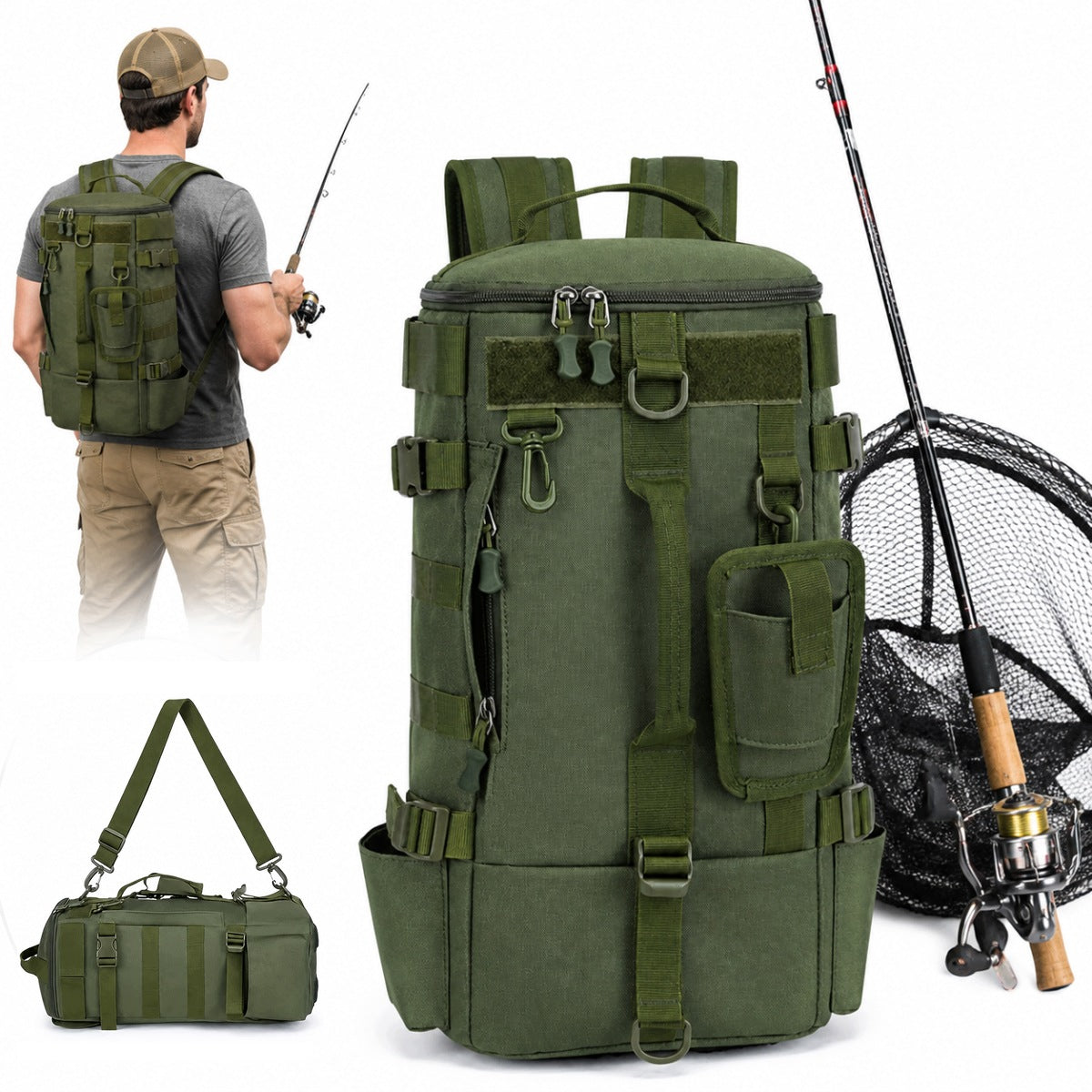 FISHING BACKPACK OLIVE MILITARY GREEN SURVIVAL FOR CAMP UNIVERSAL