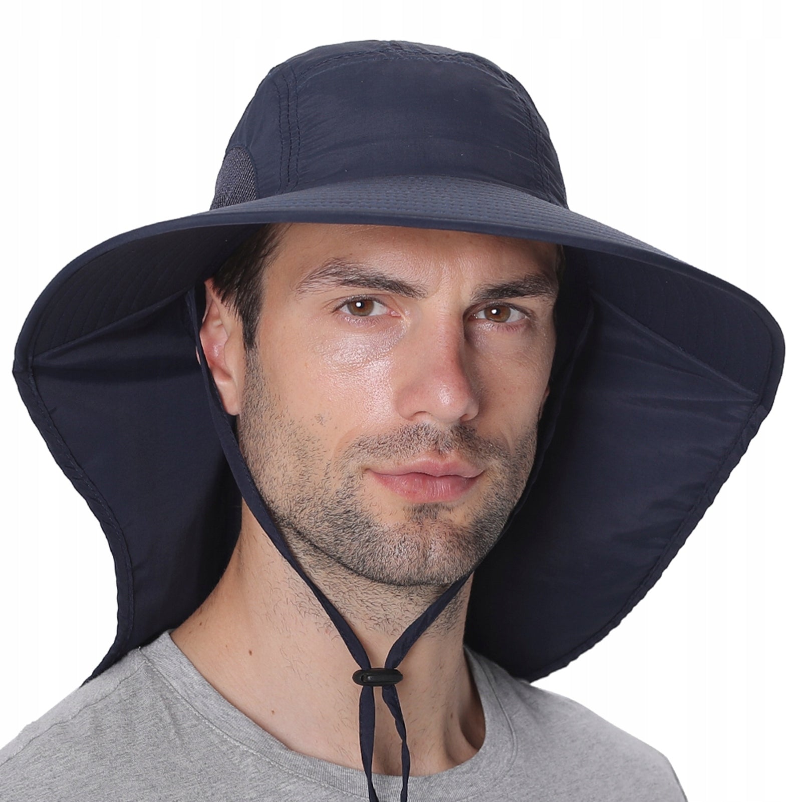 FISHING BASEBALL CAP WITH UV FISHING NECK COVER Color black