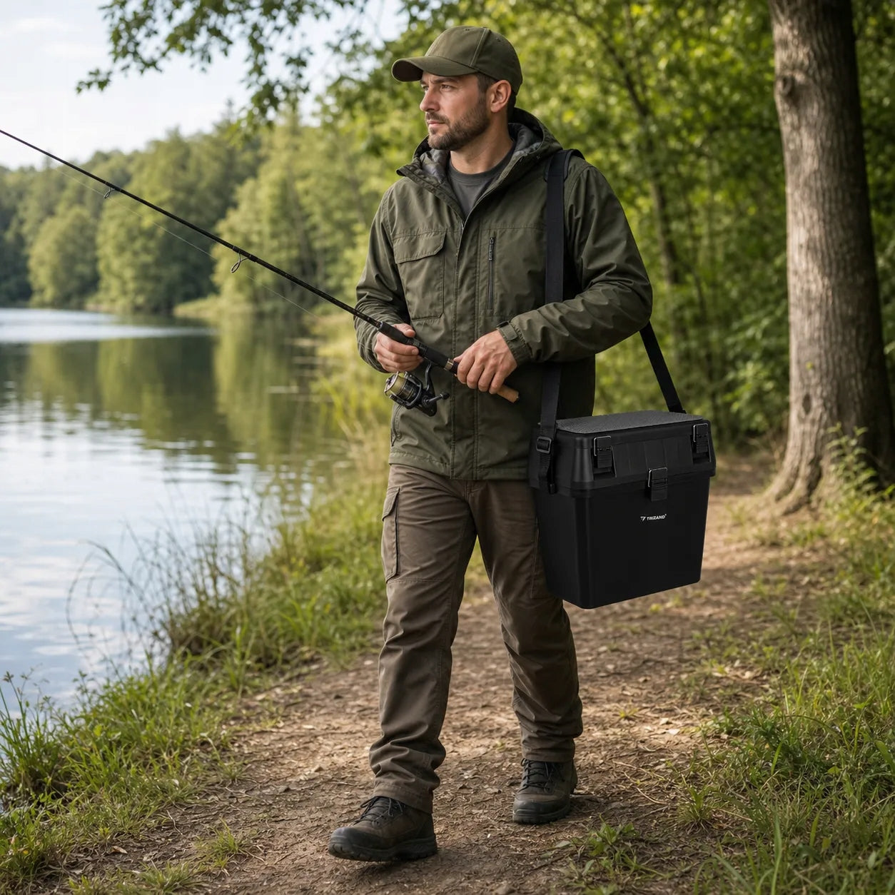 FISHING BOX SEAT ORGANIZER 140 KG TRIZAND BLACK WITH BELT Manufacturer code skrzynka wedkarska siedzisko organizer pas