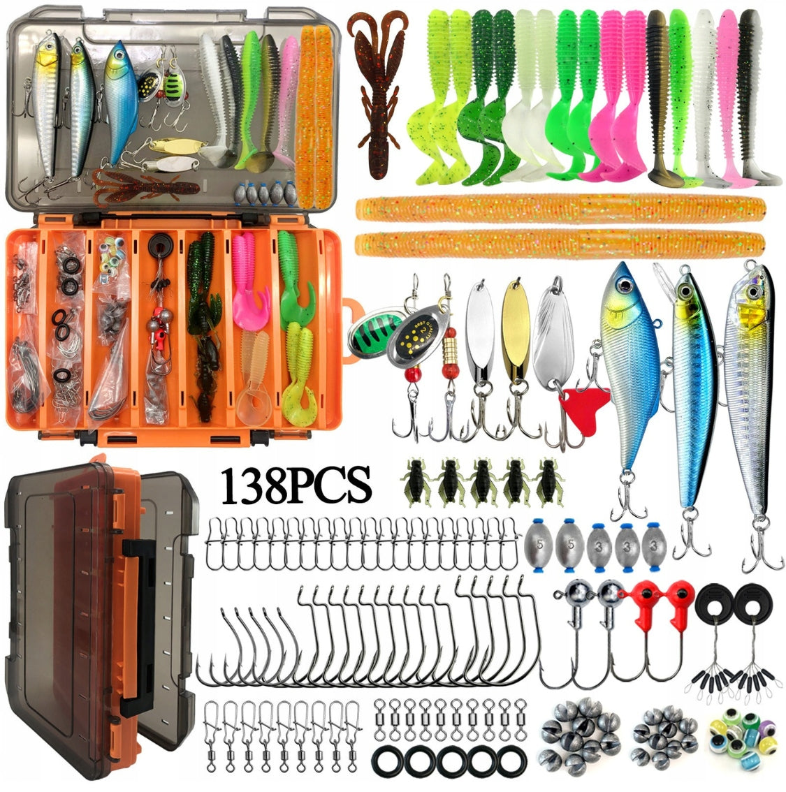 FISHING BOX SET OF FISH LURES HOOK SPINNING FLOAT AKCESORIA Number of pieces 138 pcs