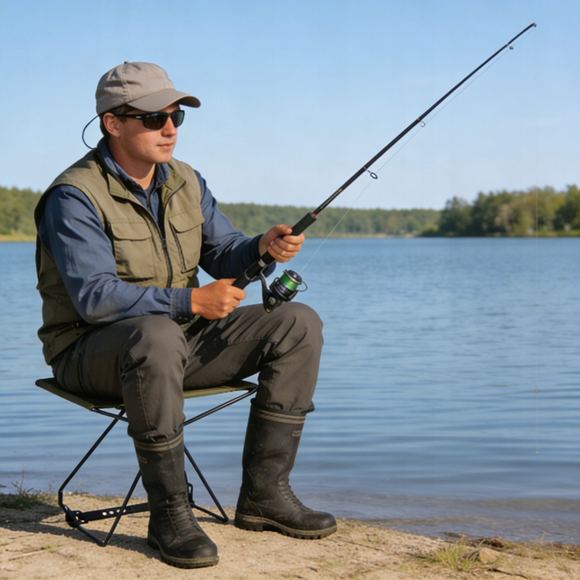 FISHING FOLDING CHAIR tourist field + bag Captain Mike Color green