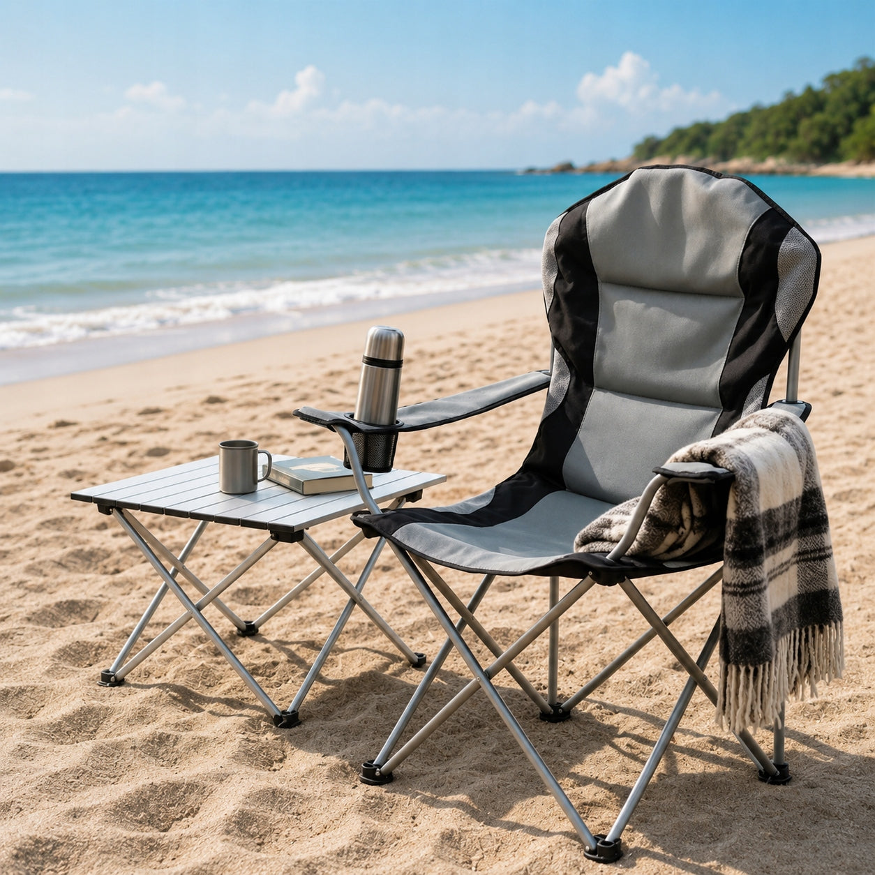 FISHING FOLDING HIKING CHAIR WITH BACKREST DURABLE SOLID GREY Manufacturer code KRZESŁO TURYSTYCZNE SKŁADANE WĘDKARSKIE