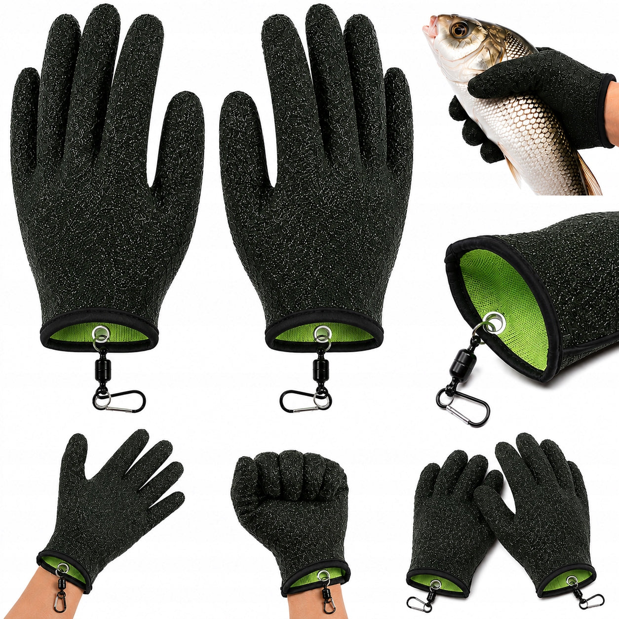 FISHING GLOVES FOR CATCHING FISH NON-SLIP 5 FINGERS REMOVABLE PAIR