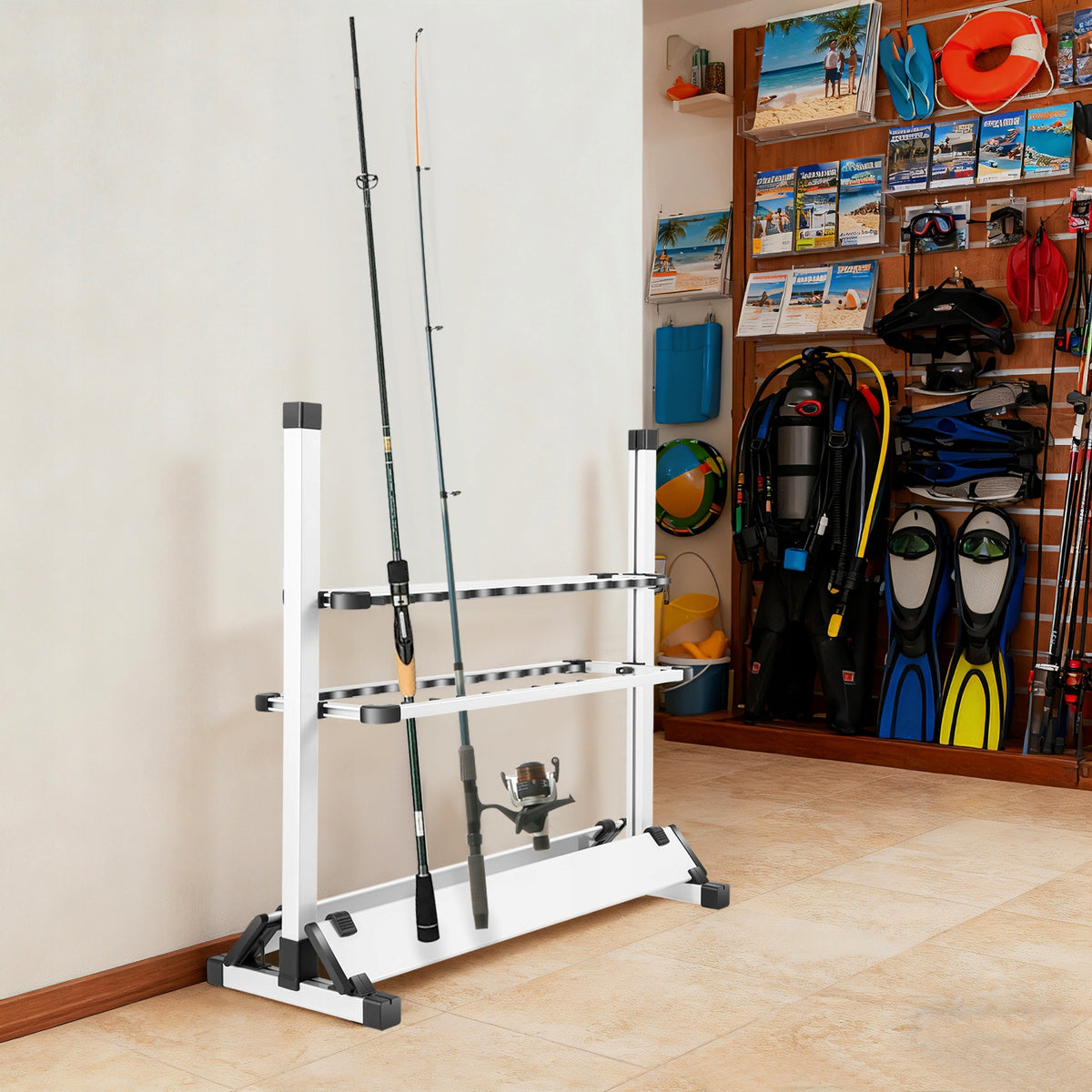 FISHING ROD HOLDER FREESTANDING 24-POLE ROD DISPLAY RACK Brand no brand