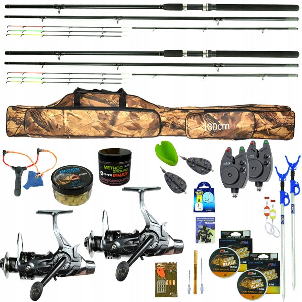 FISHING SET 2x rod FEEDER 3,3m 2x reel COVER 63 elements