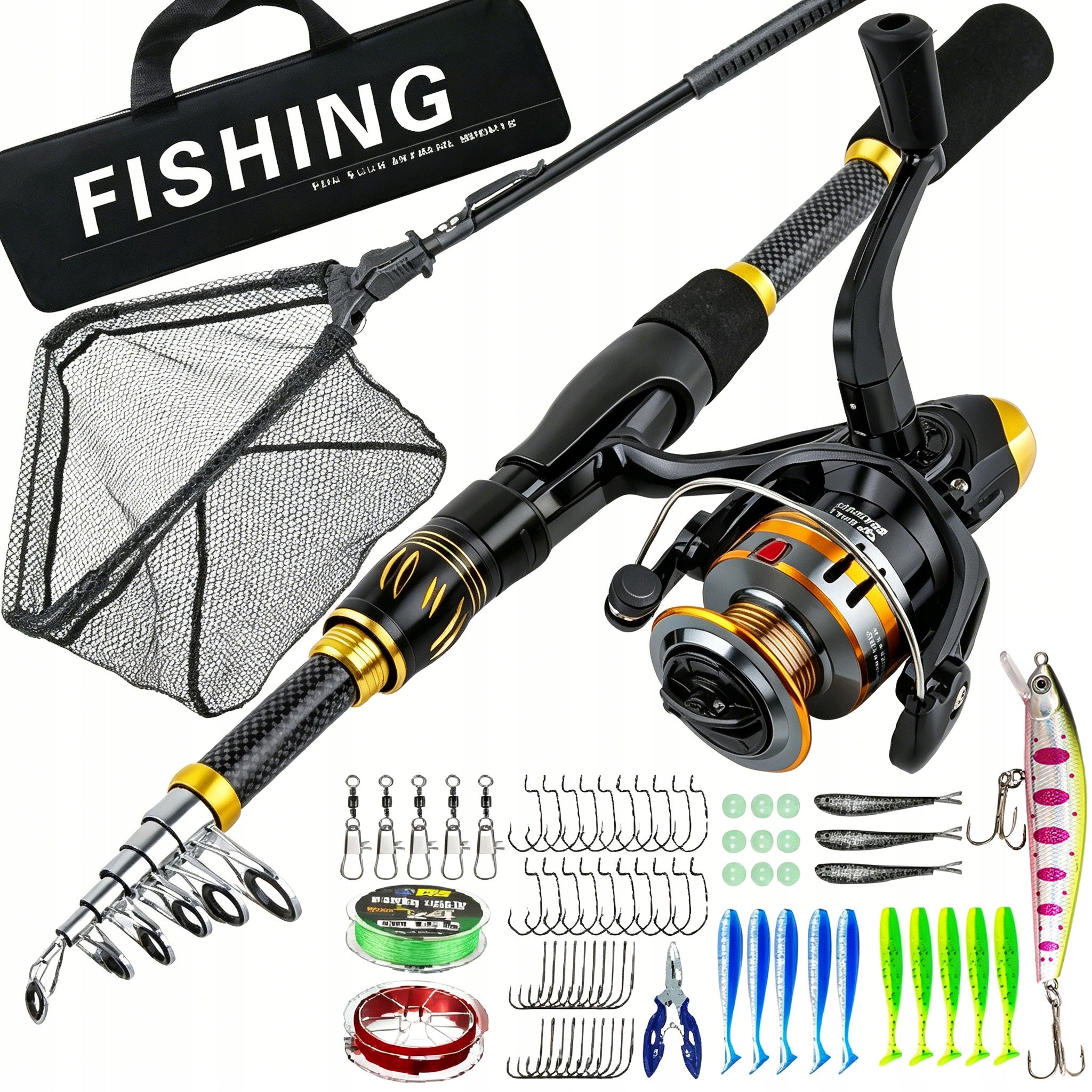 FISHING SET 71 PCS GIFT Fishing Rod Reel Rests Bait Fishing Line