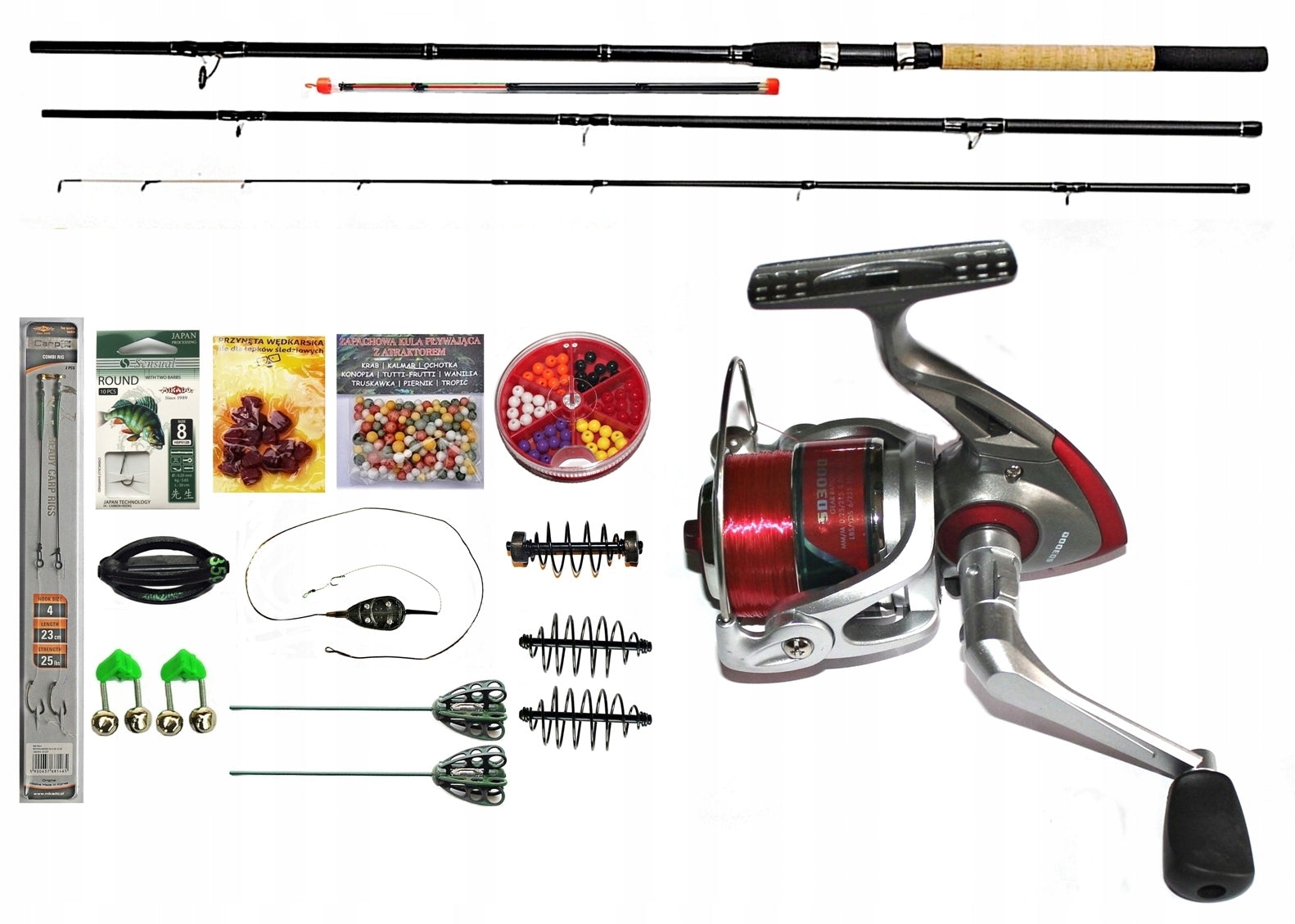 FISHING SET FEEDER 390cm. + REEL 6BB + FISHING LINE + AKCESORIA.