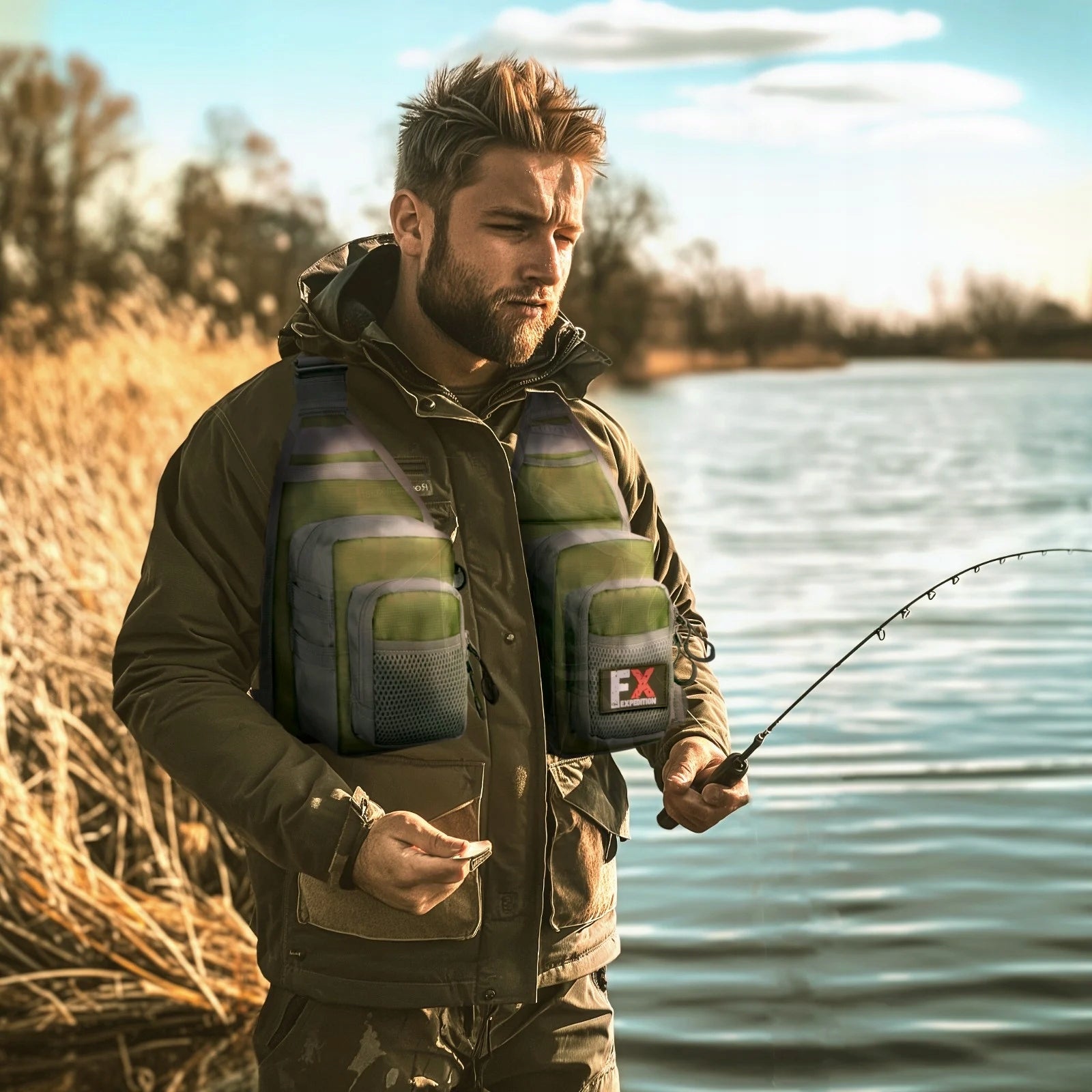 FISHING VEST WITH POCKETS GREEN ULTRA-LIGHT UNIVERSAL SIZE Size universal