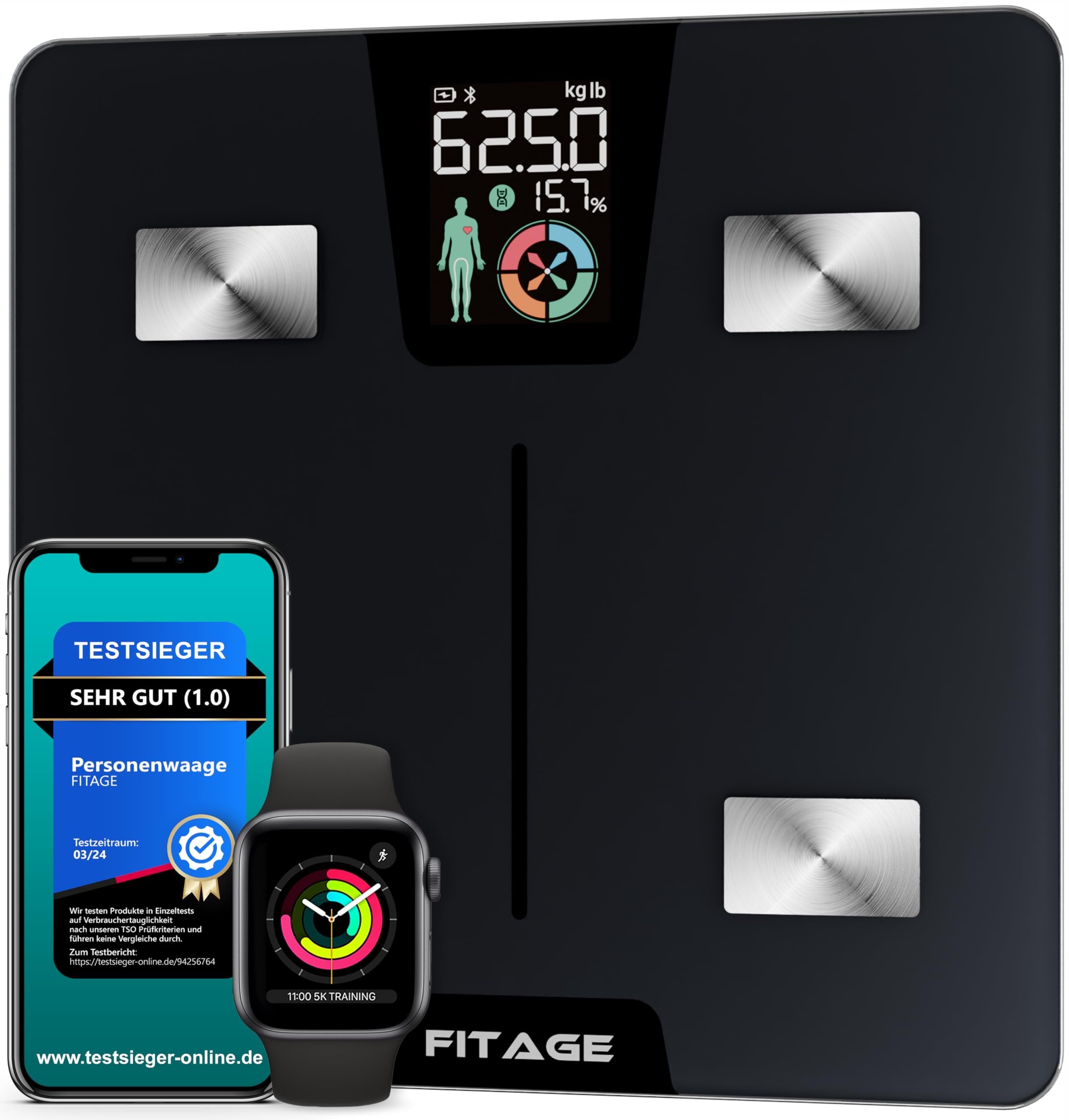 FITAGE Personal Digital Scale 180kg Body Analysis LCD Application