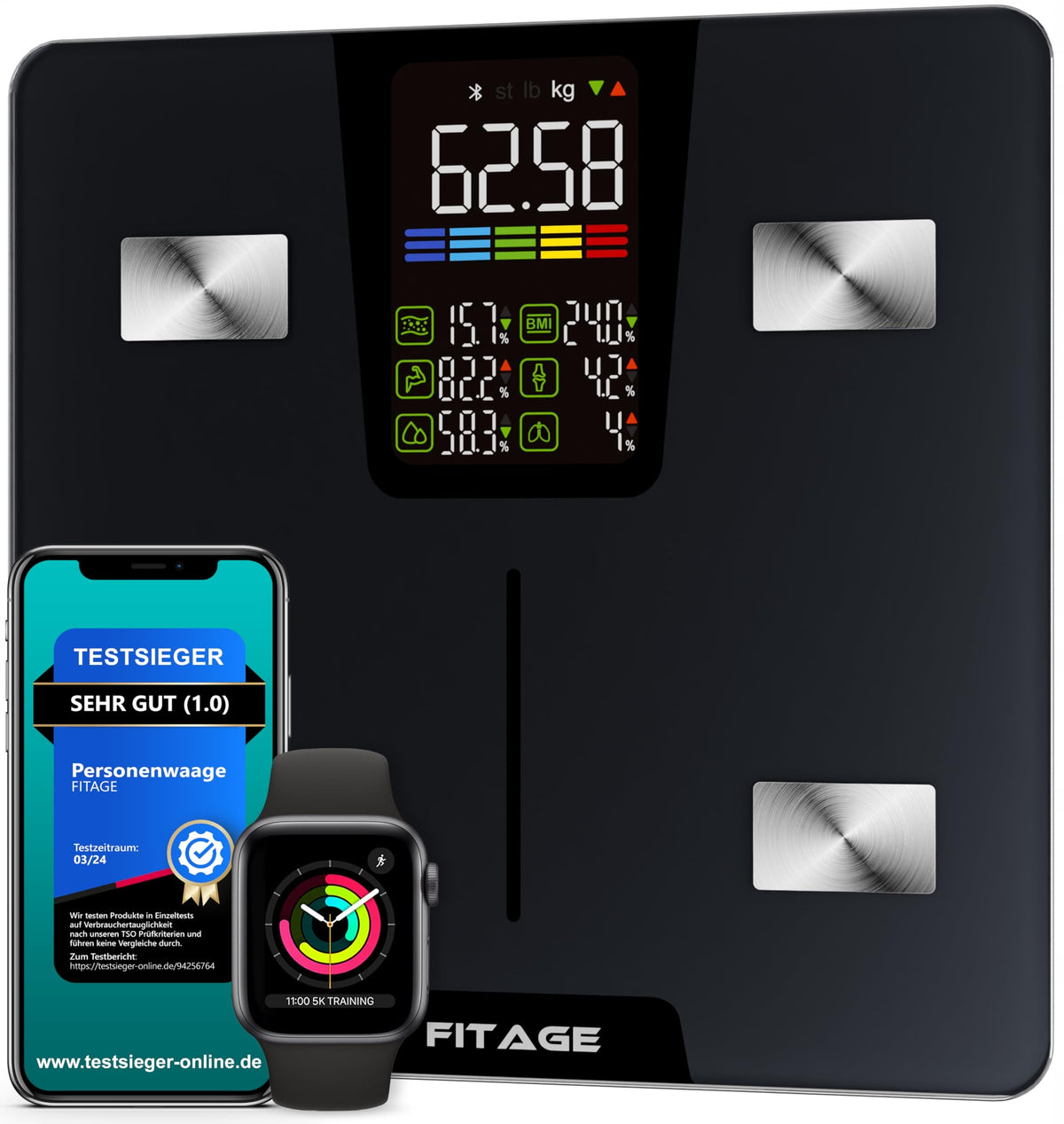 FITAGE Personal Digital Scale 225kg Body Analysis LED Application