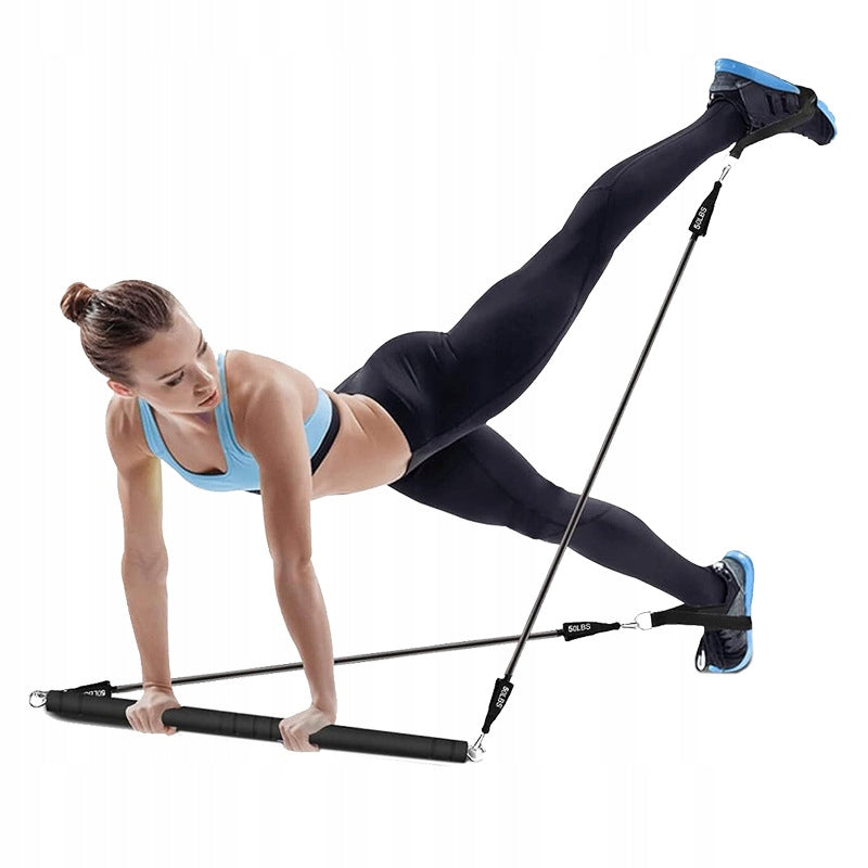 FITNESS EXERCISE BAR PILATES BAR + 4 RESISTANCE RUBBERS MuscleForge Brand MuscleForge