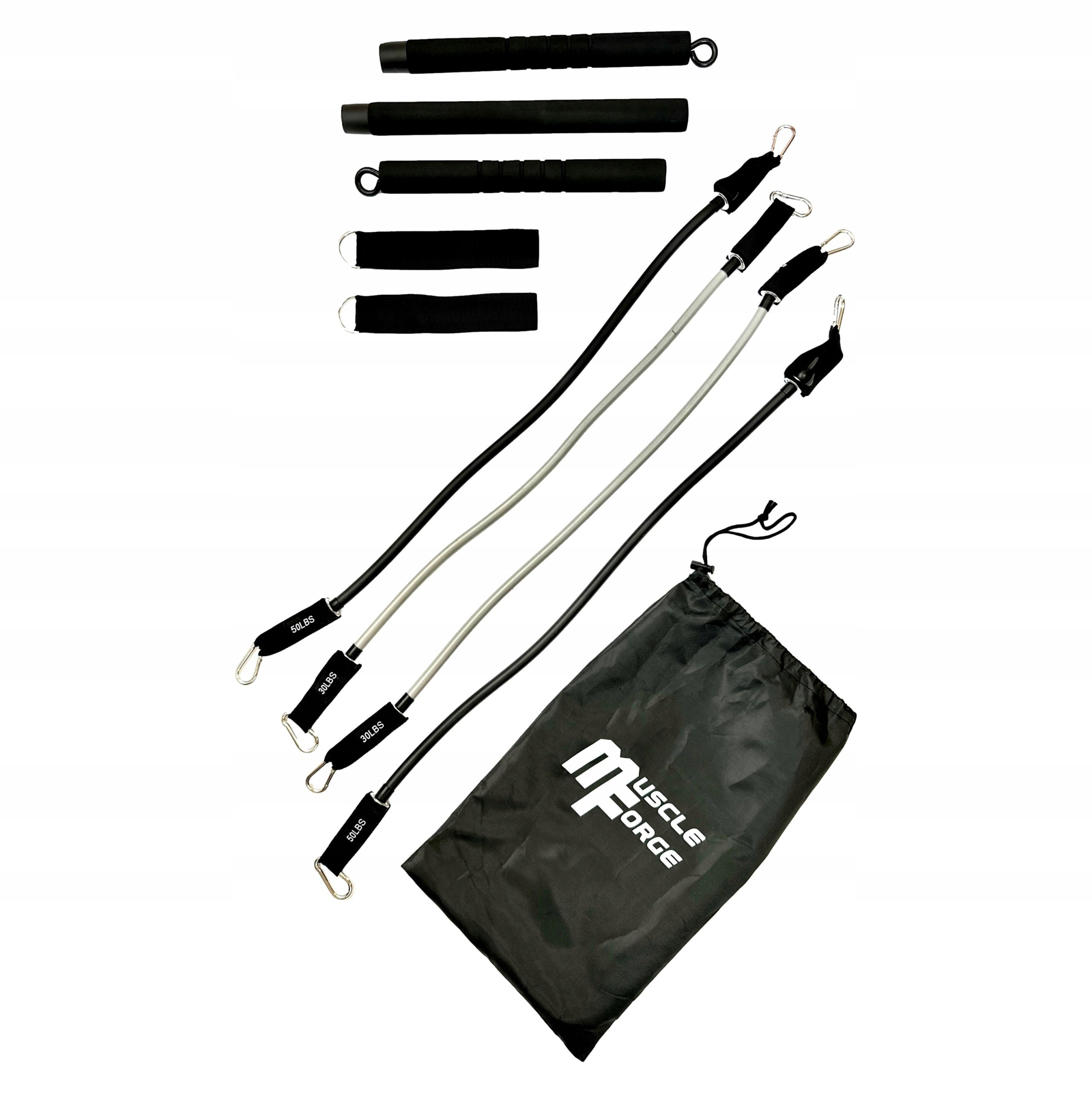 FITNESS EXERCISE BAR PILATES BAR + 4 RESISTANCE RUBBERS MuscleForge Color black