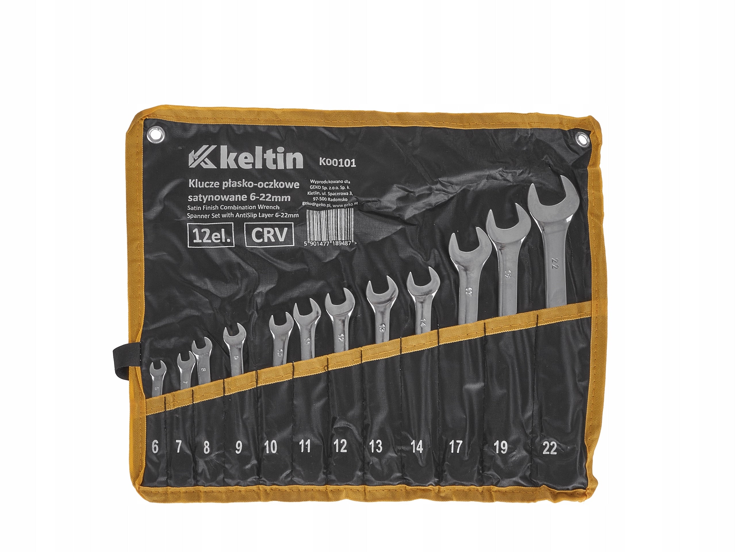 FLAT EYE WRENCHES 6-22 MM 12 EL CRV SATIN PROFI SET Brand Keltin