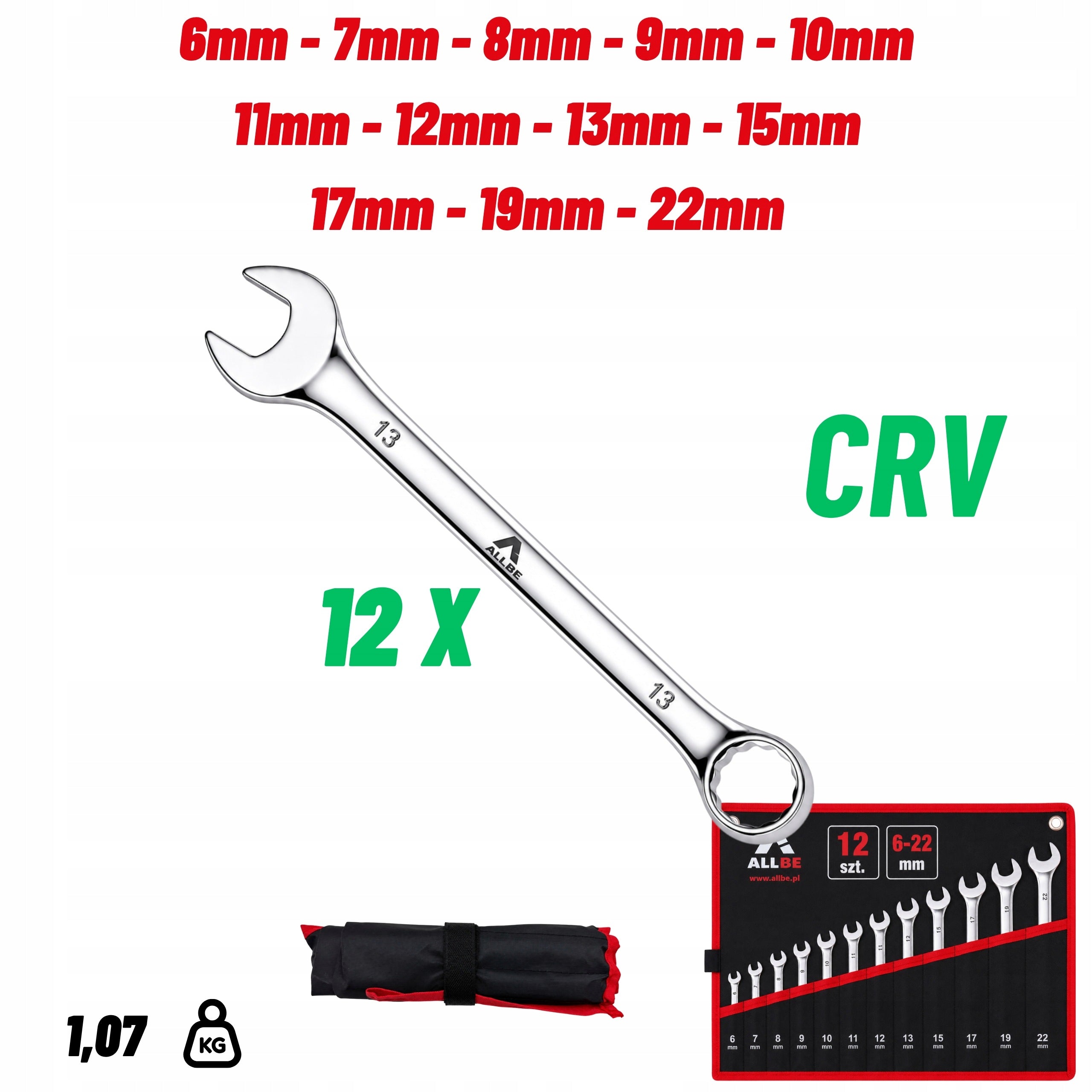FLAT EYE WRENCHES 6-22MM WRENCH SET 12PCS ON SHEET 13, 10, 15, 17 Packaging status original