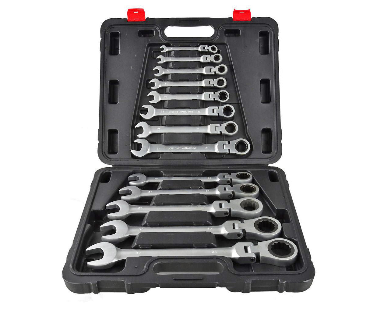 FLAT EYE WRENCHES WITH RATCHET BROKEN 8-32mm SET OF KEYS 13el suitcase Key type combination