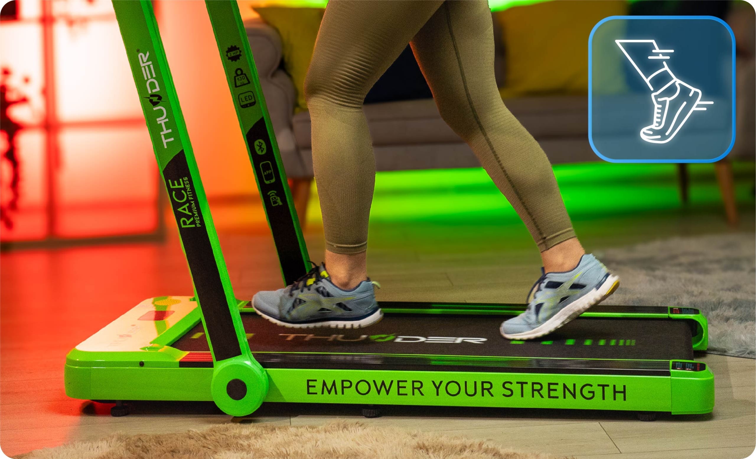 FLAT FOLDING ELECTRIC TREADMILL 14 KM/H FITSHOW RACE THUNDER Measurements training duration distance speed burned calories