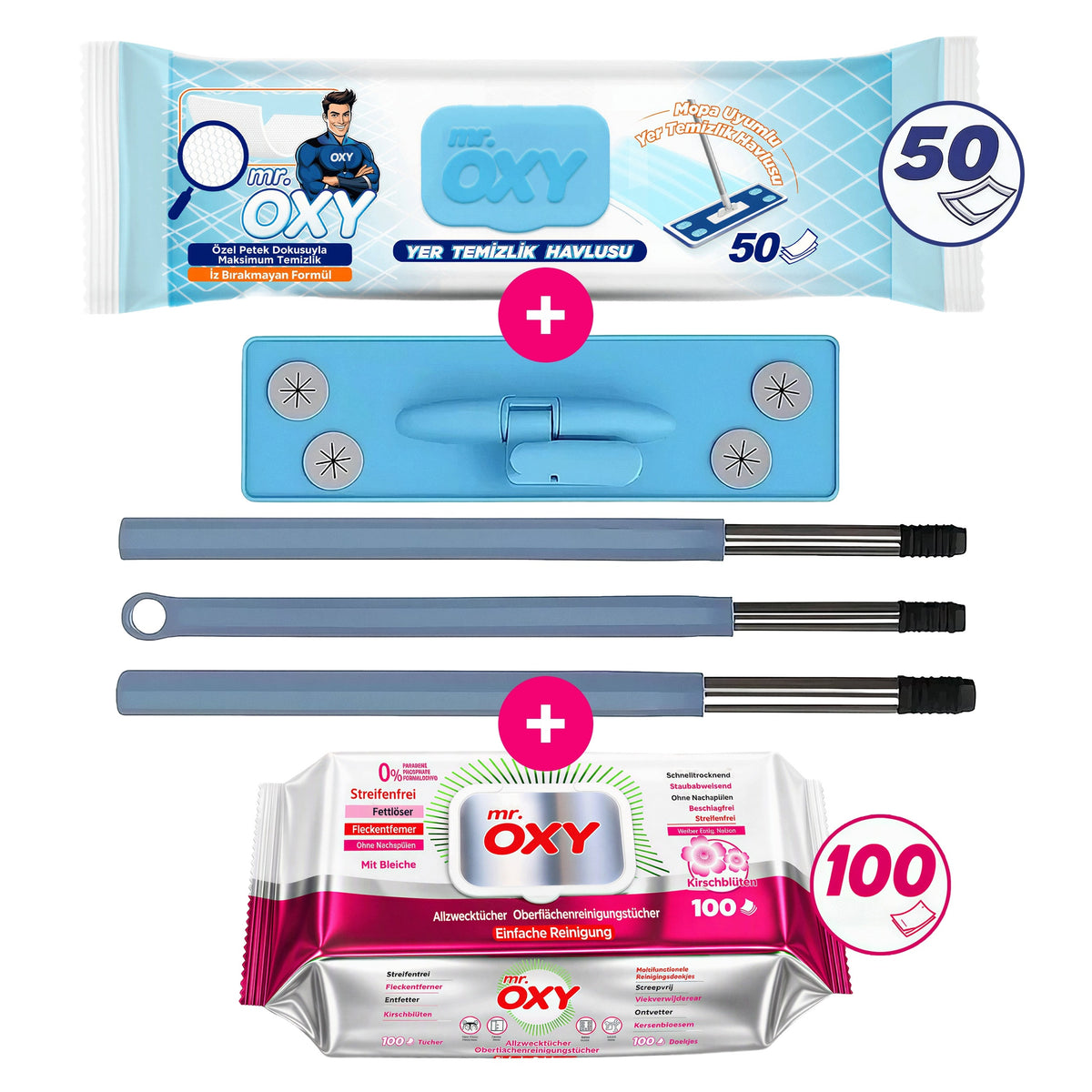 FLAT MOP SET OF WET WIPES 50 PCS MR OXY + WIPES 100 PCS. Packaging status original