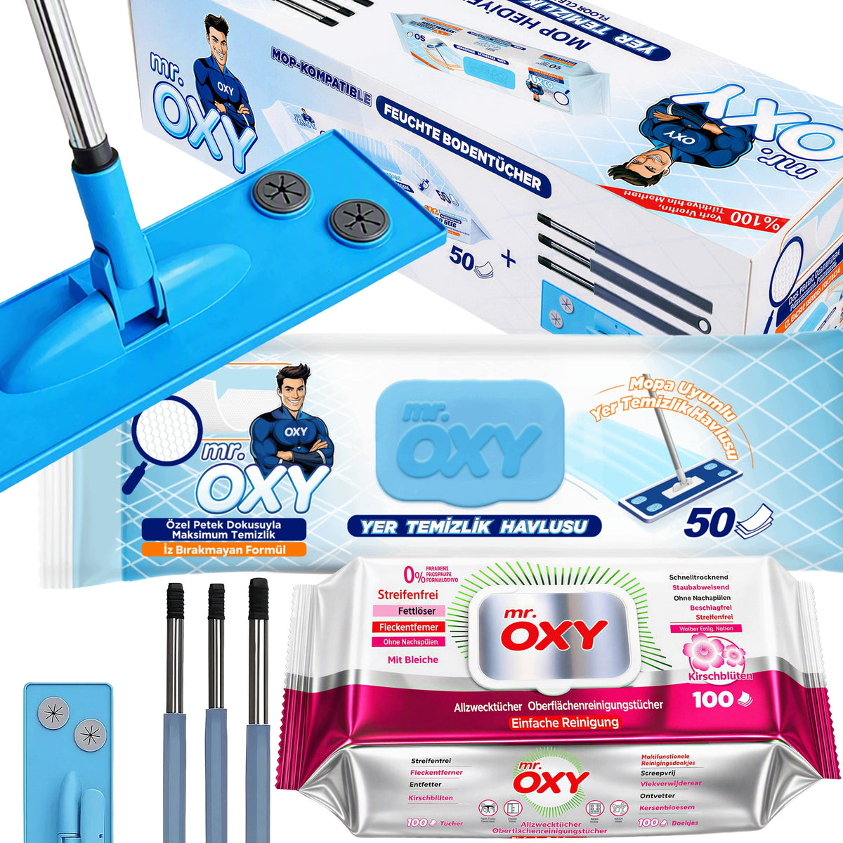 FLAT MOP SET OF WET WIPES 50 PCS MR OXY + WIPES 100 PCS.