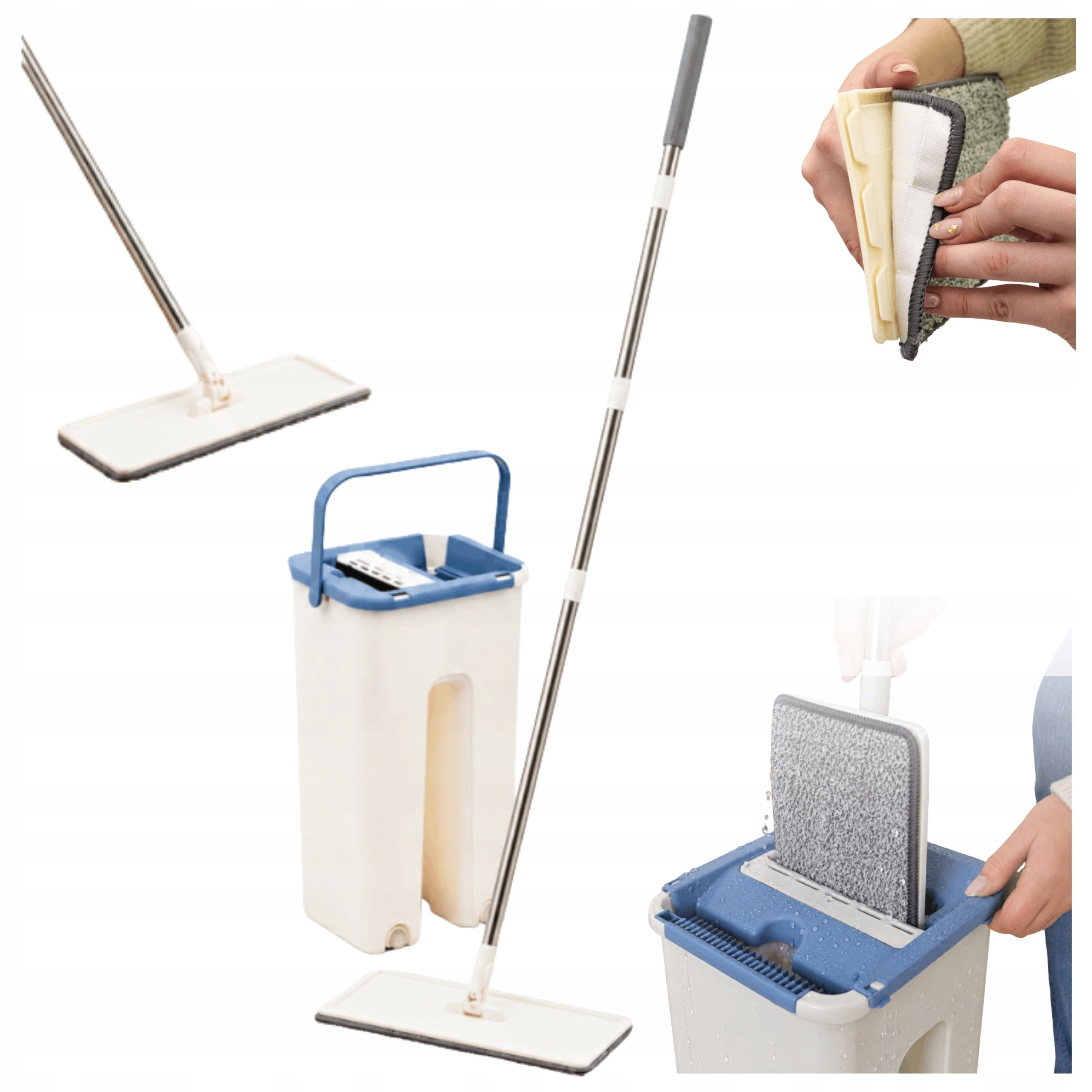 FLAT MOP WITH BUCKET SQUEEZER BUCKET TWO-CHAMBER + CARTRIDGE CAP