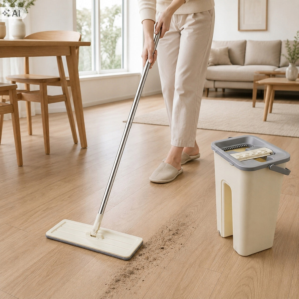 FLAT MOP WITH BUCKET TWO-CHAMBER SQUEEZER TELESCOPIC MICROFIBER 120 CM Manufacturer code MOP PŁASKI Z WIADREM DWUKOMOROWYM