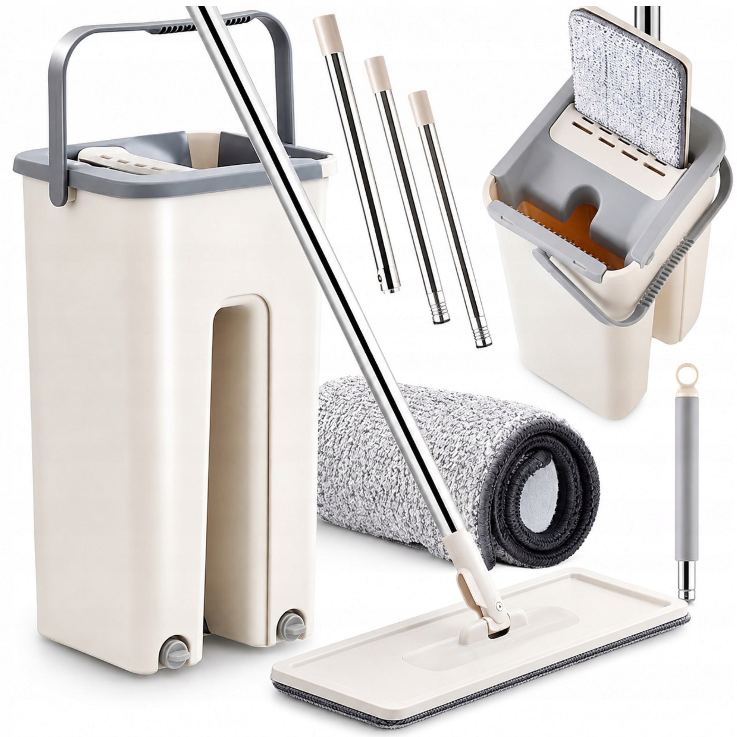FLAT MOP WITH BUCKET TWO-CHAMBER SQUEEZER TELESCOPIC MICROFIBER 120 CM