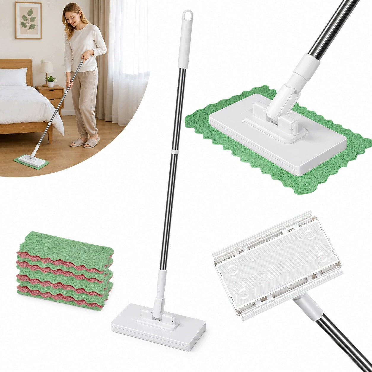FLAT MOP WITH CLAMPING SYSTEM WITHOUT MANUAL WASHING 4/10 CLOTHS