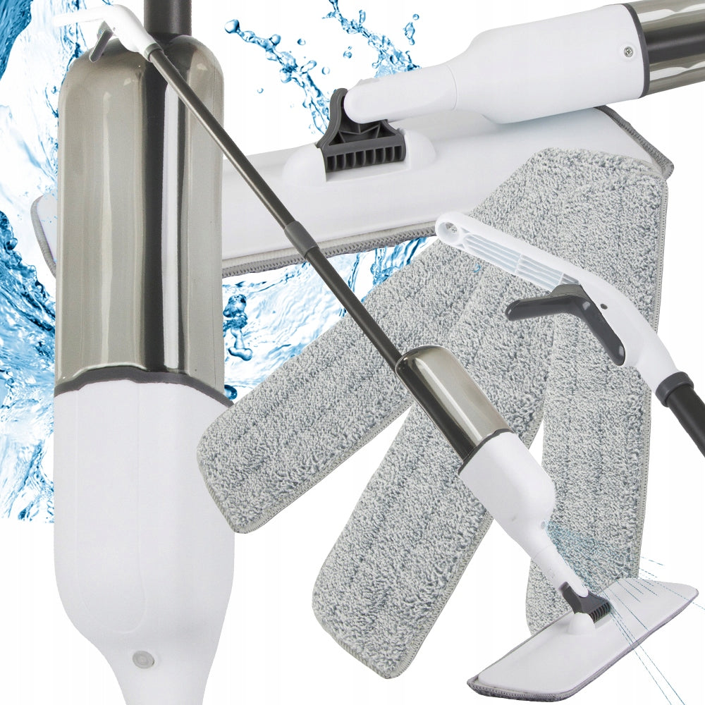 FLAT MOP WITH ROTARY WASHER SOLID SPRAY 3X SPARE CARTRIDGES 38CM