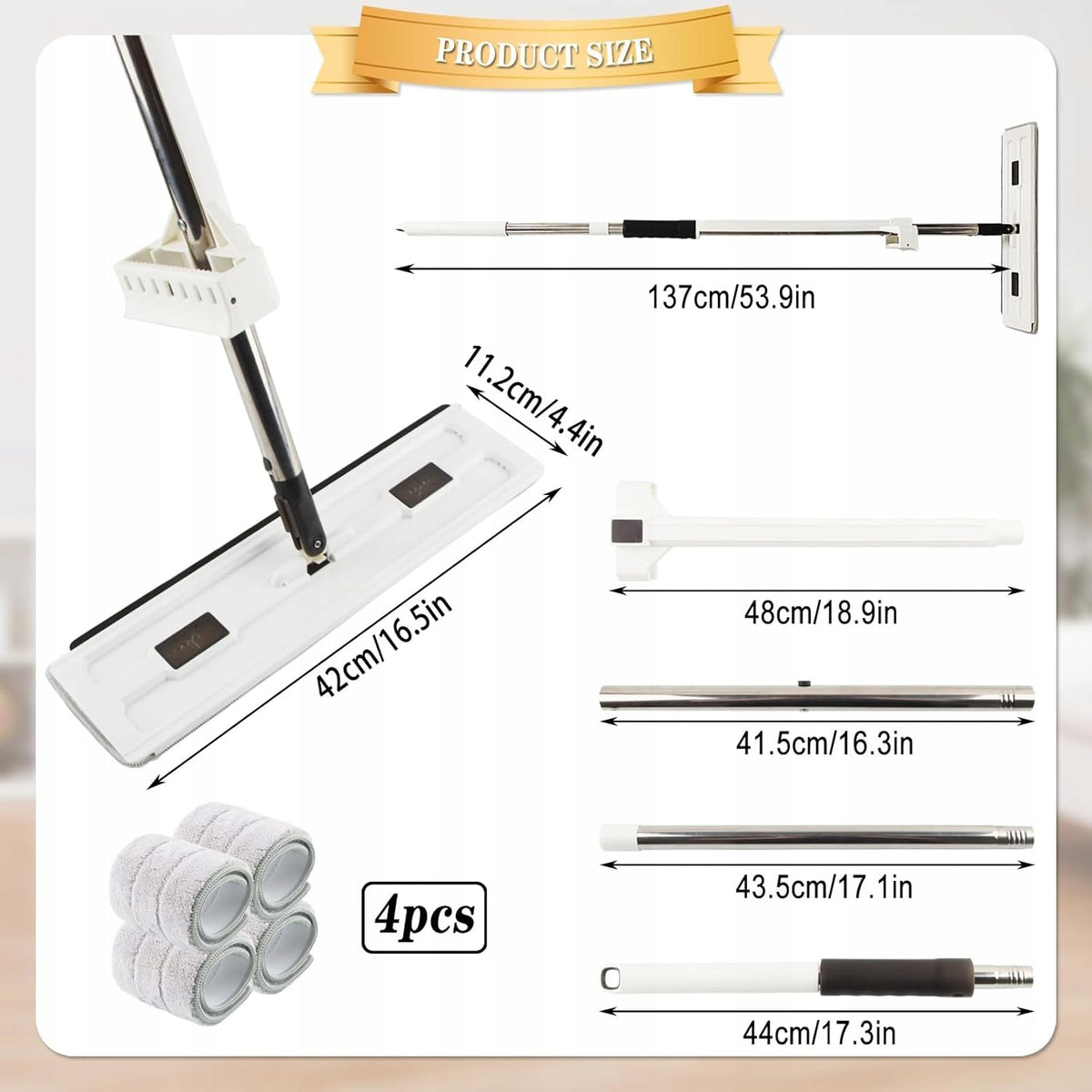 FLAT MOP WITH SQUEEZER 360° + 4 MICROFIBER WHITE Brand no brand