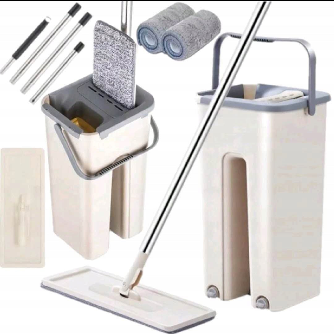 FLAT MOP WITH SQUEEZER AND TWO-CHAMBER BUCKET + CARTRIDGES +FREEBIE