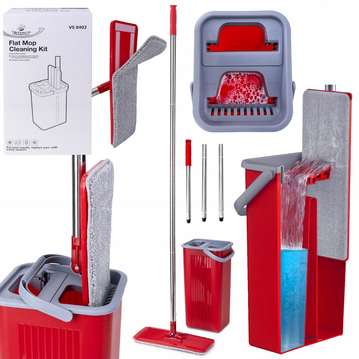FLAT MOP WITH SQUEEZER SET BUCKET TWO-CHAMBER FOLDING STICK VALSAR