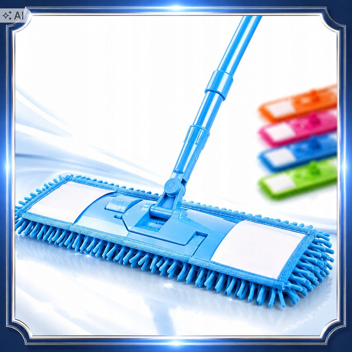 FLAT MOP WITH TELESCOPIC POLE MICROFIBER OVERLAY REPLACEABLE PADS Packaging status original