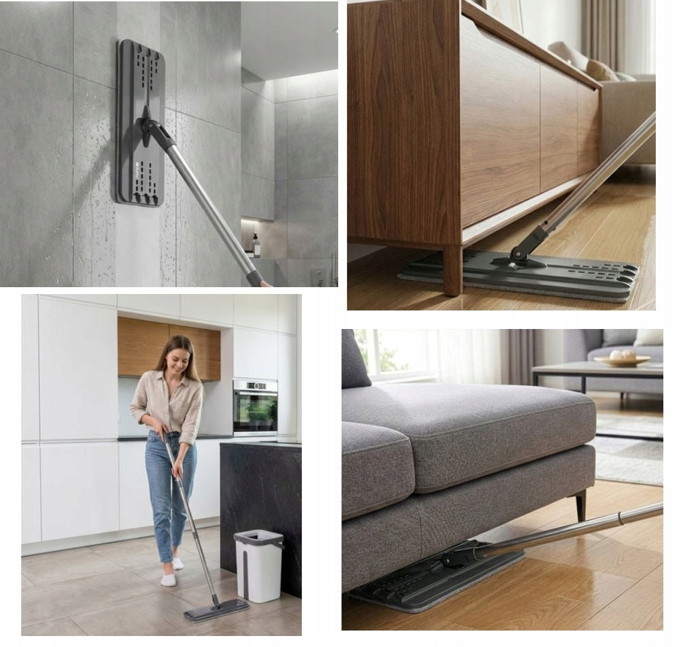 FLAT MOP WITH TWO-CHAMBER BUCKET SQUEEZER 3 INSERTS MICROFIBER SET 11L Manufacturer code MOP DWUKOMOROWY z Wiadrem 11L 3 wkłady
