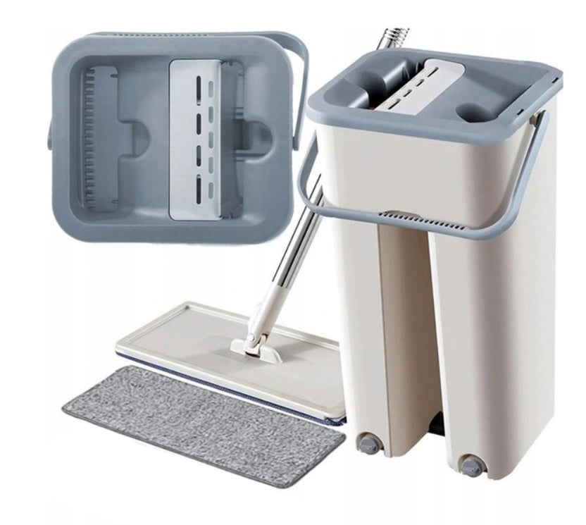 FLAT MOP WITH TWO-CHAMBER BUCKET SQUEEZER FOR FLOOR